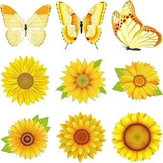 45 Pieces Spring Sun Flower Cutouts, Creative Springtime Flowers Accents Butterfly Gerbera Daisy Bulletin Board Classroom Decoration for Teacher Student School Birthday, 5.5 x 5.5 Inch (Vivid Style)