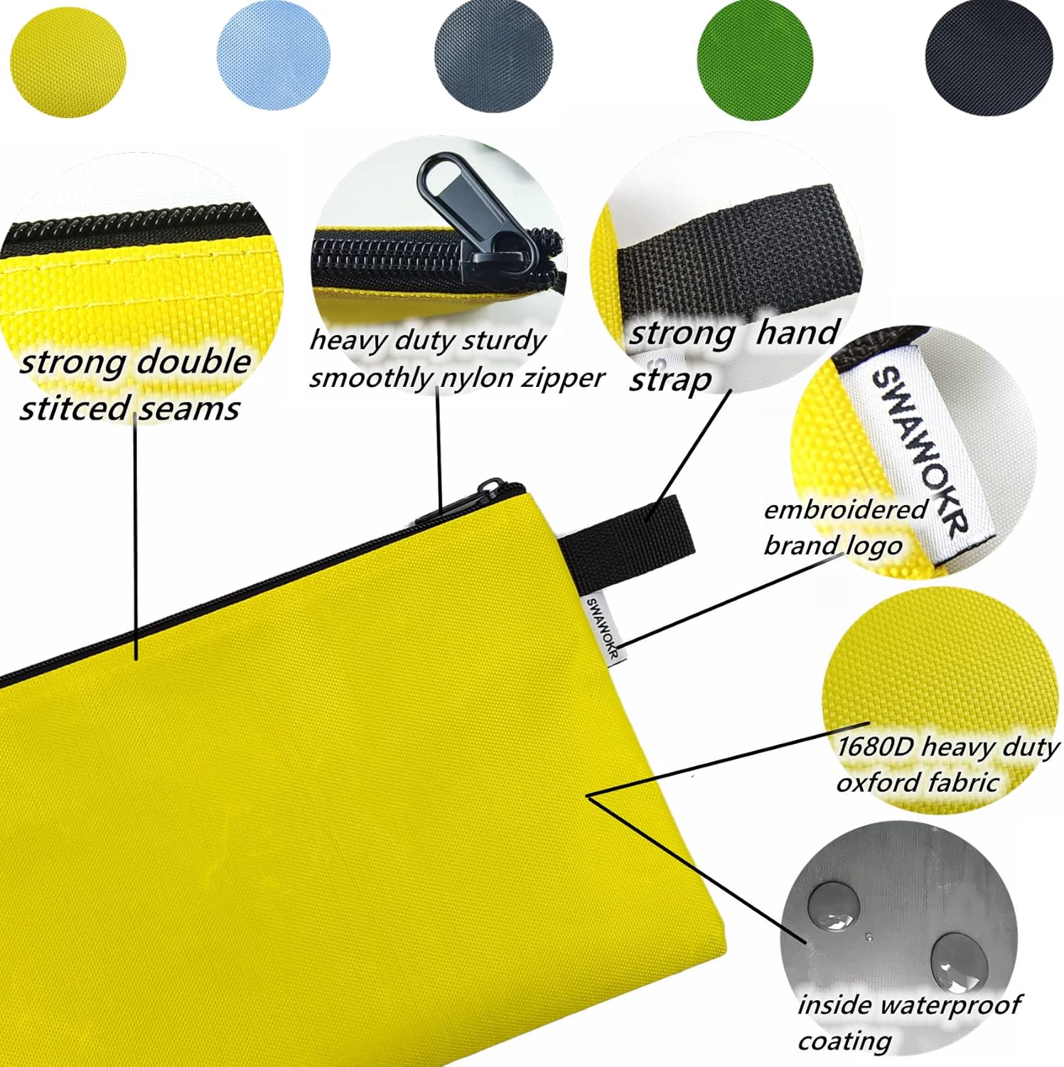 5 Pack Tool Bag Zipper Pouch, Premium Utility Multipurpose Storage Organizer Pouches for Tools, Stationary, Pencil Pouch 13"x8"