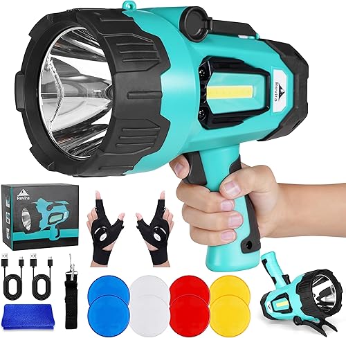 Foco recargable de 400 lúmenes Linterna LED súper brillante Focos de mano de 4400 mAh para exteriores con guantes de linterna para campamento,