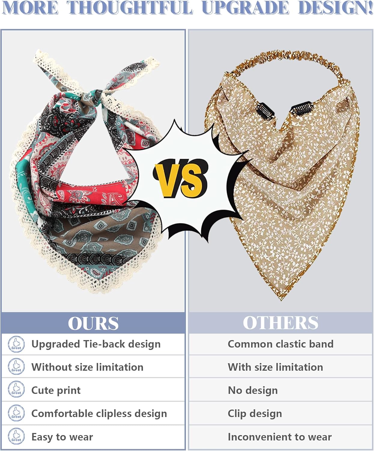 AWAYTR 3Pcs Hair Bandanas Head Kerchief for Women Girls Tie-Back Boho Hair Scarf Headband Bandana Triangle Head Scarf - Image 3