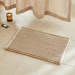 Waffle Bain Mat, Boho Rugs de salle de bain Non glissable Lavable Super Absorbant Bain rapide Mat Farmhouse Decor, 24"x16" Khaki et blanc