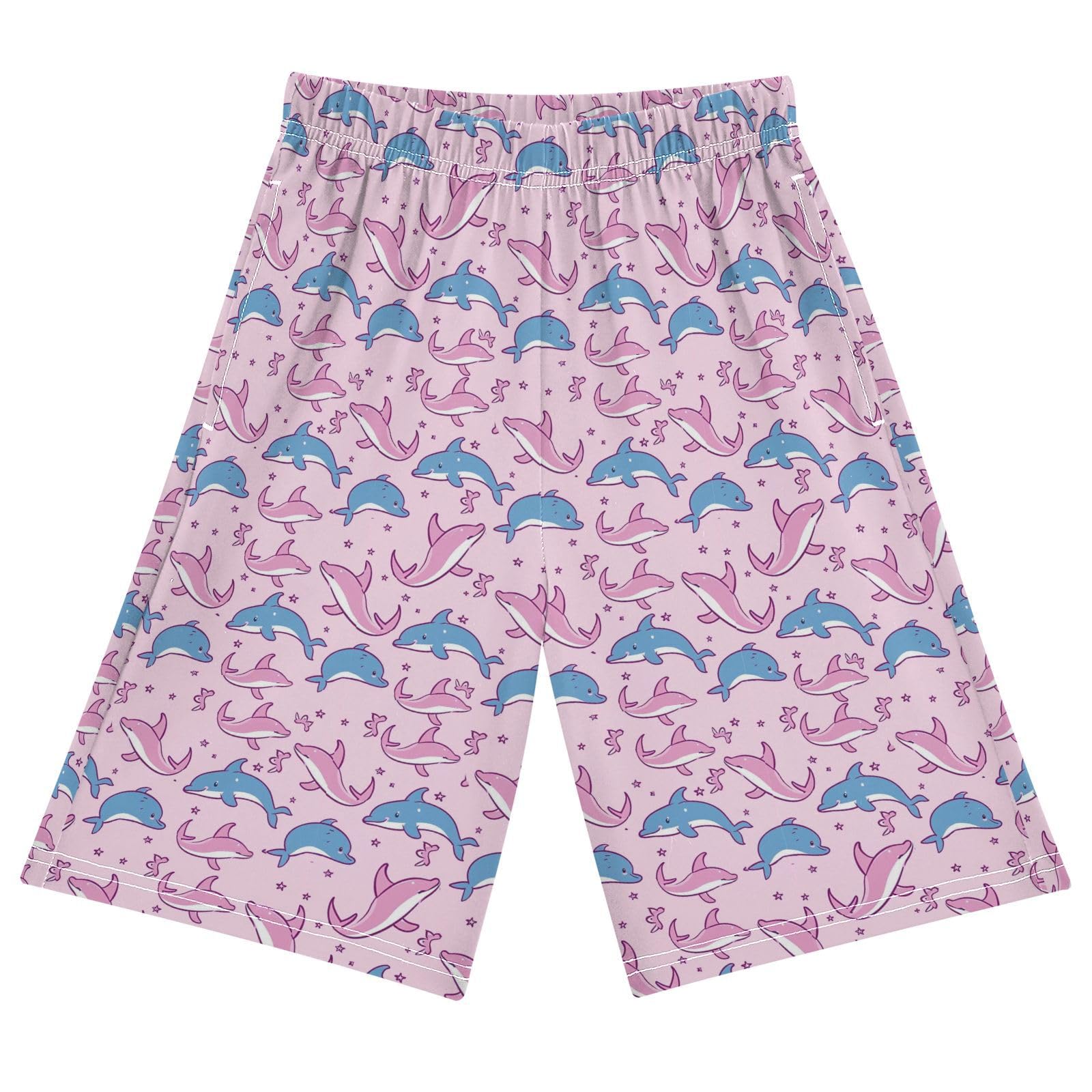 ALAZA Pink and Blue Whale Cartoon Youth Athletic Shorts for Boys and Girls Size 11-12 Years
