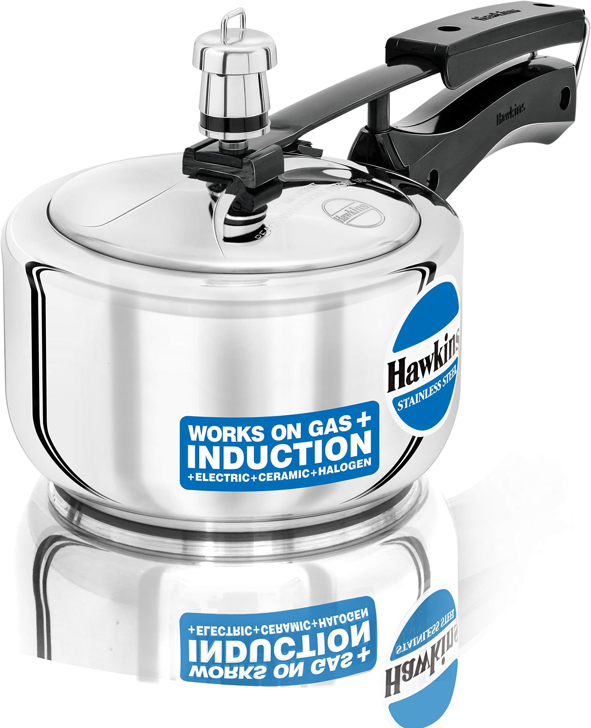 Hawkins Stainless Steel Pressure Cooker, 1.5 Liter, Silver