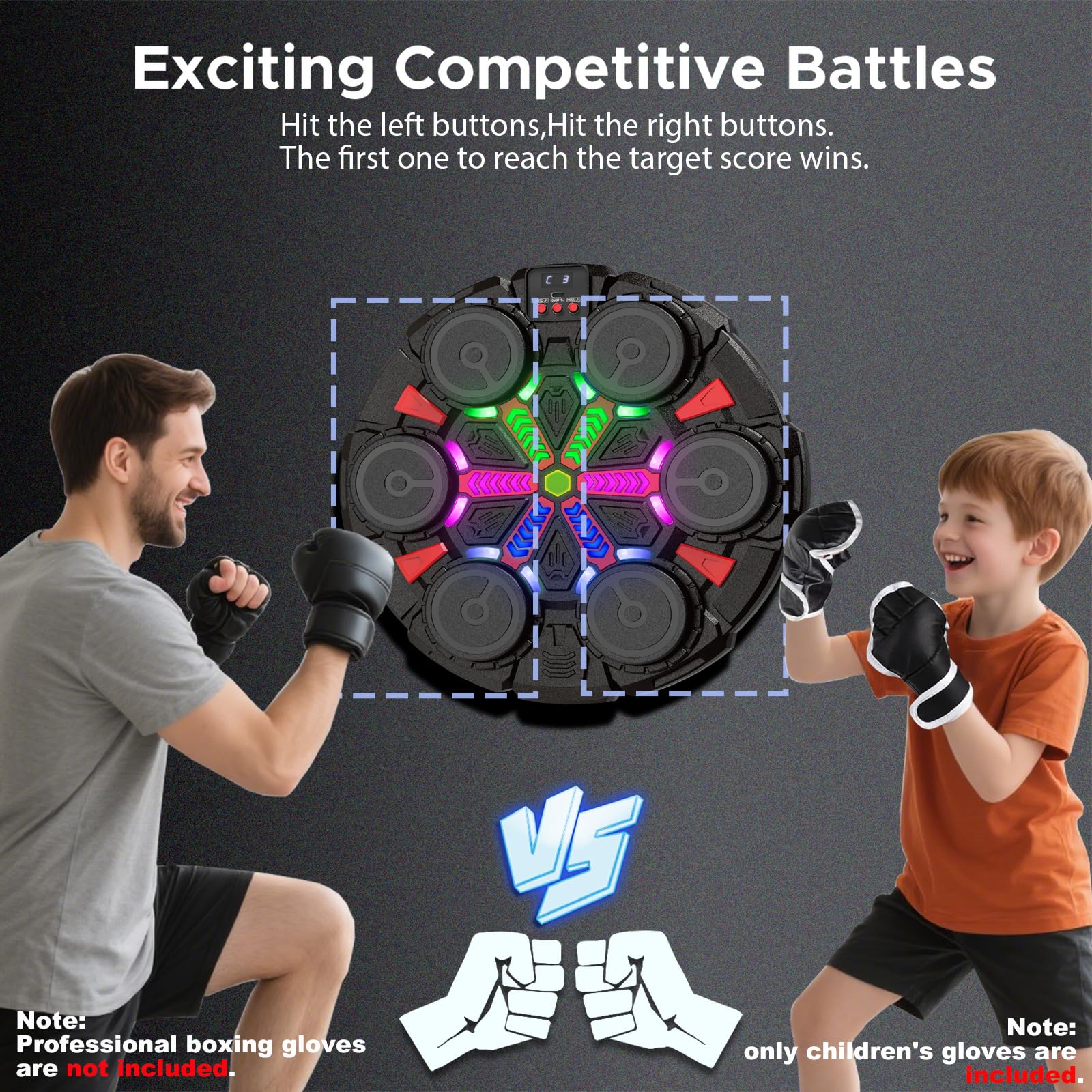 Macchina da boxe musicale per bambini e adulti, tappetino da boxe Bluetooth da parete con guanti, luci ritmiche e attrezzatura per due giocatori, per la casa, la palestra, giocattoli sportivi, regali