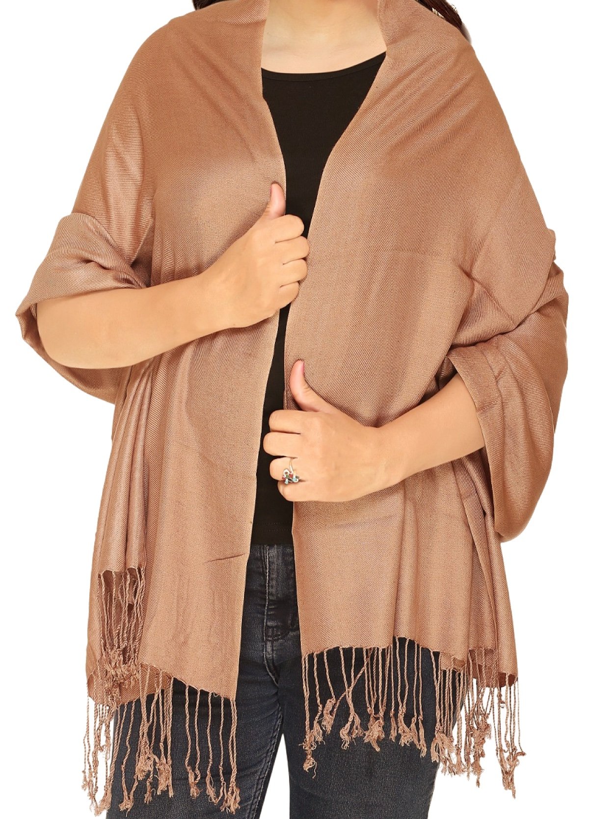 World Of Shawls Women's Sand Plain Pashmina Scarf Hijab Shawl Stole Wrap (Sand)
