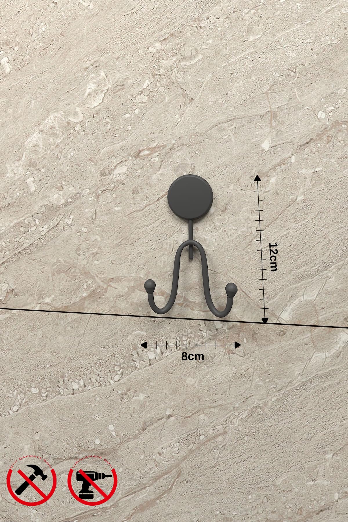 Alper Banyo Lotus Siyah İkili Havlu Askılığı, Yapışkanlı ve Vidalı Montajlı Duvar Askısı, Mat Siyah Statik Boyama, 35 mm Oval Bantlı Banyo Askısı