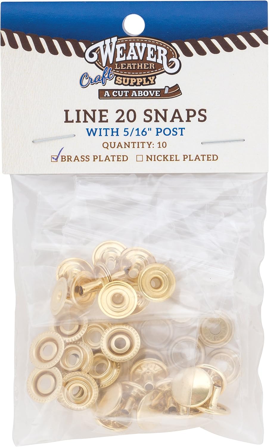 Weaver Leather #2206 Snaps Saddle Accessories (10 Pack), Brass Plated
