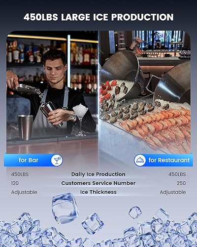 Miniatura 2 de ecozy Máquina de hielo comercial de 22 pulgadas, 450 libras en 24 horas, máquina de hielo modular con almacenamiento de 250 libras, máquina de