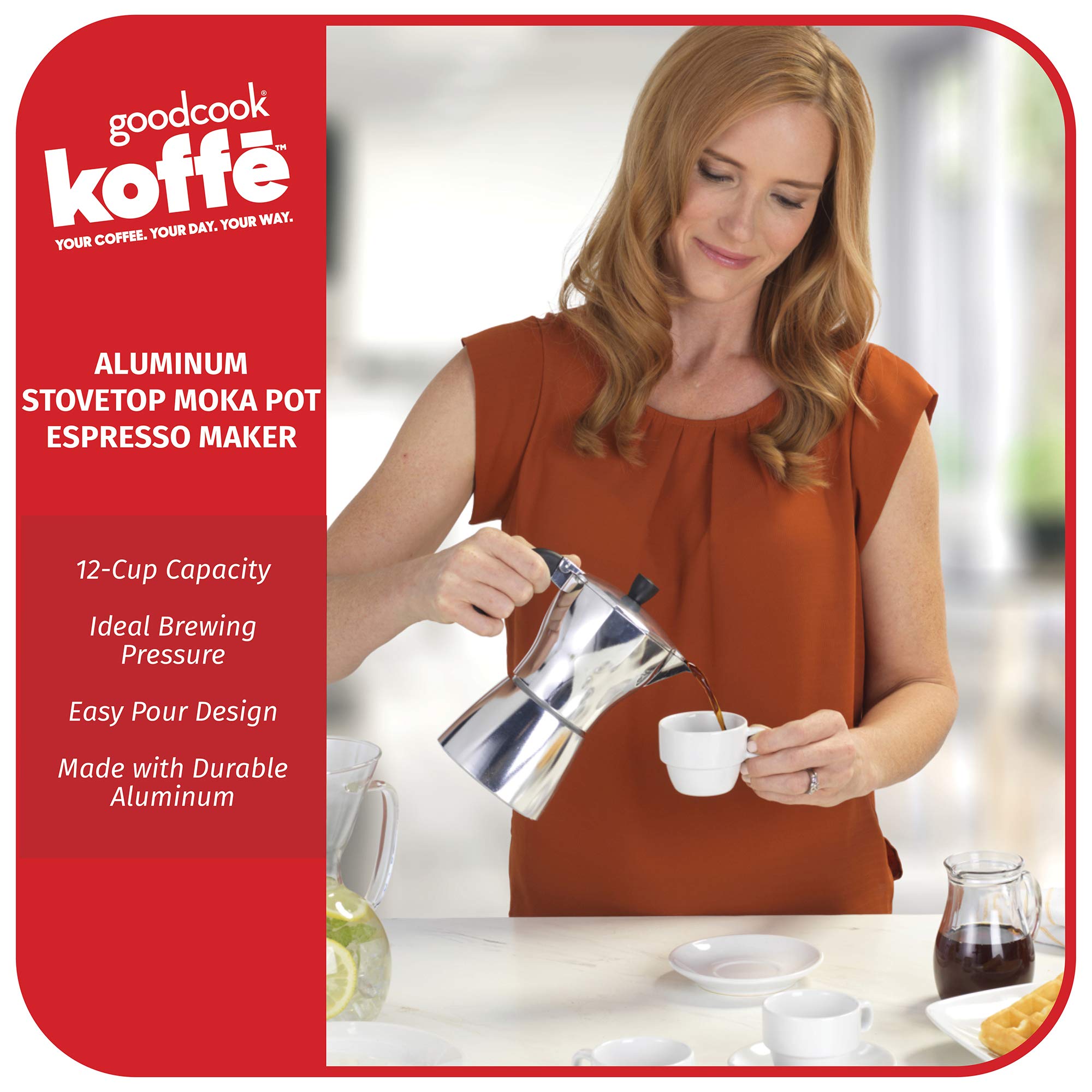 GoodCook Koffe - Cafetera de café espresso de aluminio para estufa de 12 tazas, color plateado