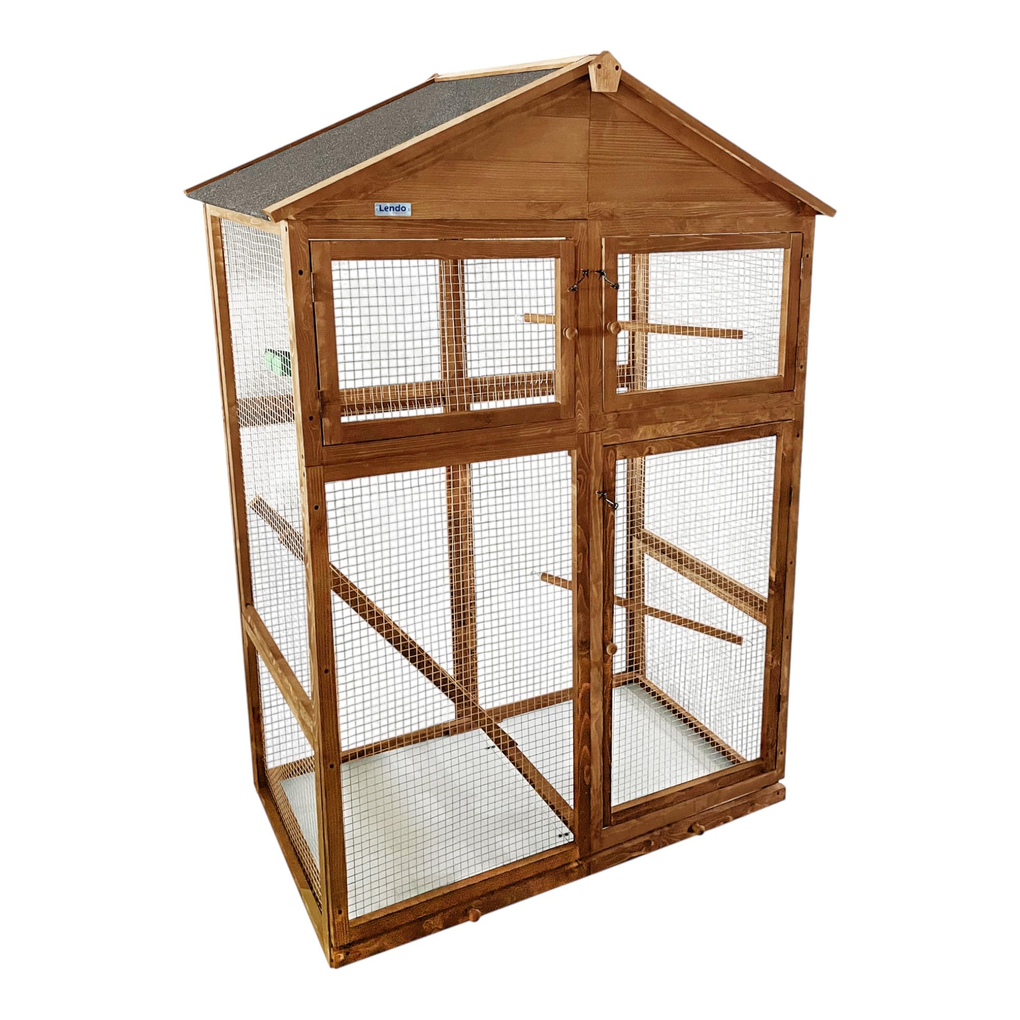 Jaula de Madera para pájaros 115x58x164 cm – Voladera Exterior/Interior con comedero, Perchas, Escalera y Bandeja extraíble – Resistente a la Intemperie (Marrón)