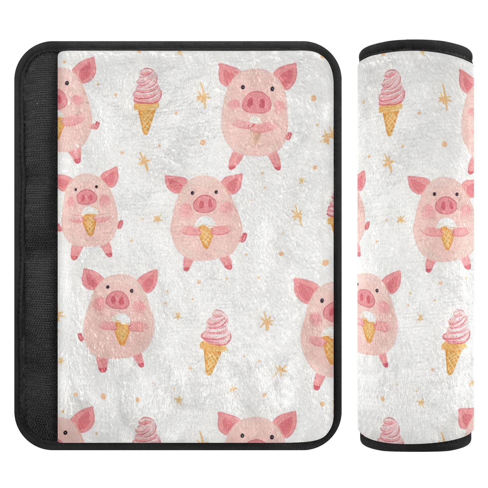 Seat Belt Covers 2 Pack Cute Pink Piggy Car Seat Strap Covers Super Soft Ice Cream Car Seat Neck Cover for Boys Girls Adults Babies S