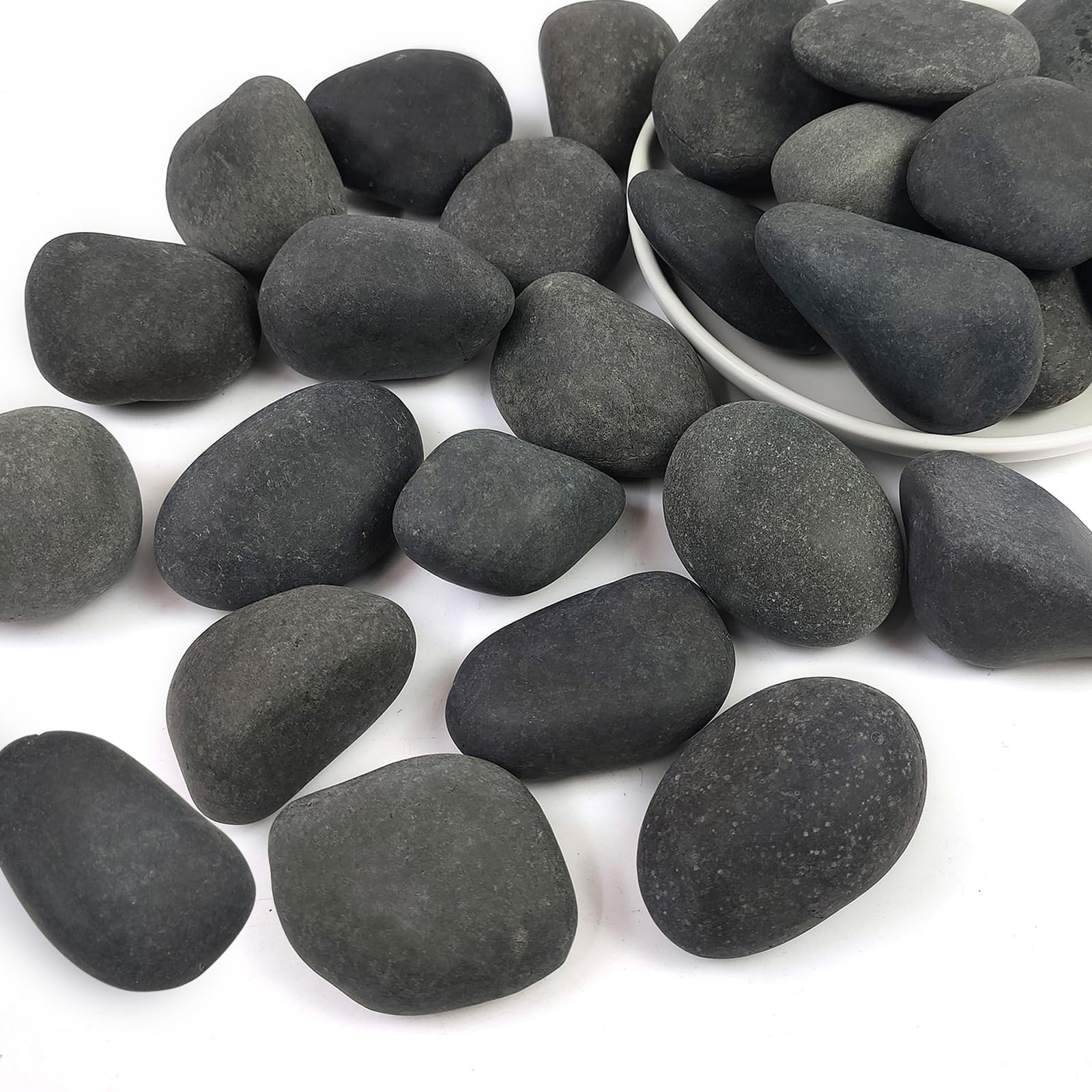 SHIZWU Pebbles, 40-60mm 9.1kg Decorative Stones for Plant Pots, Fish Tank, Driveway and Landscaping (Black)