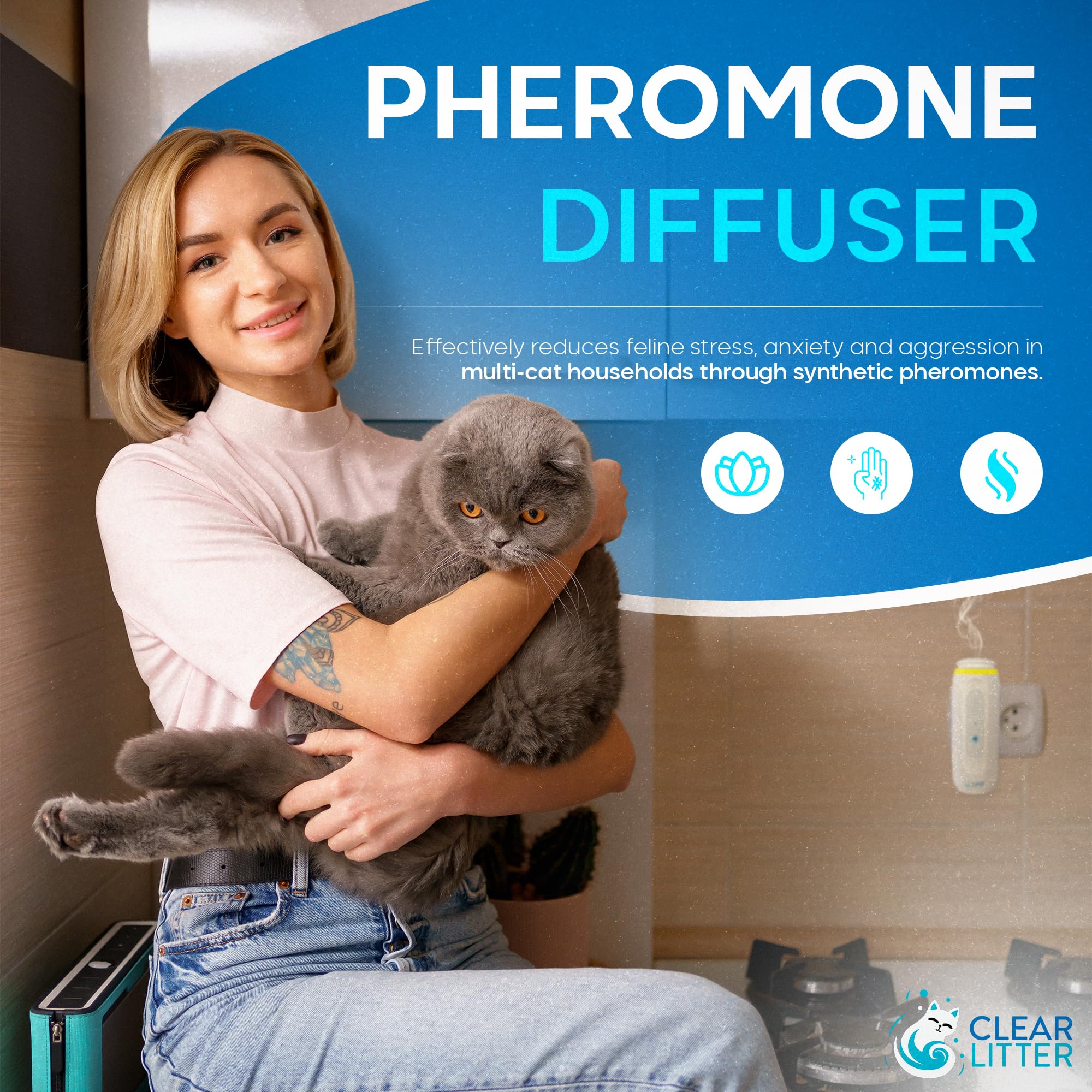 Cat Calming Pheromone Diffuser with Bluetooth Control for Multi-Cat Households—Includes 100 ml Refill; Effective Stress and Behavior Relief; Easy Plug-In Design to Reduce Feline Anxiety and Aggression - image 2