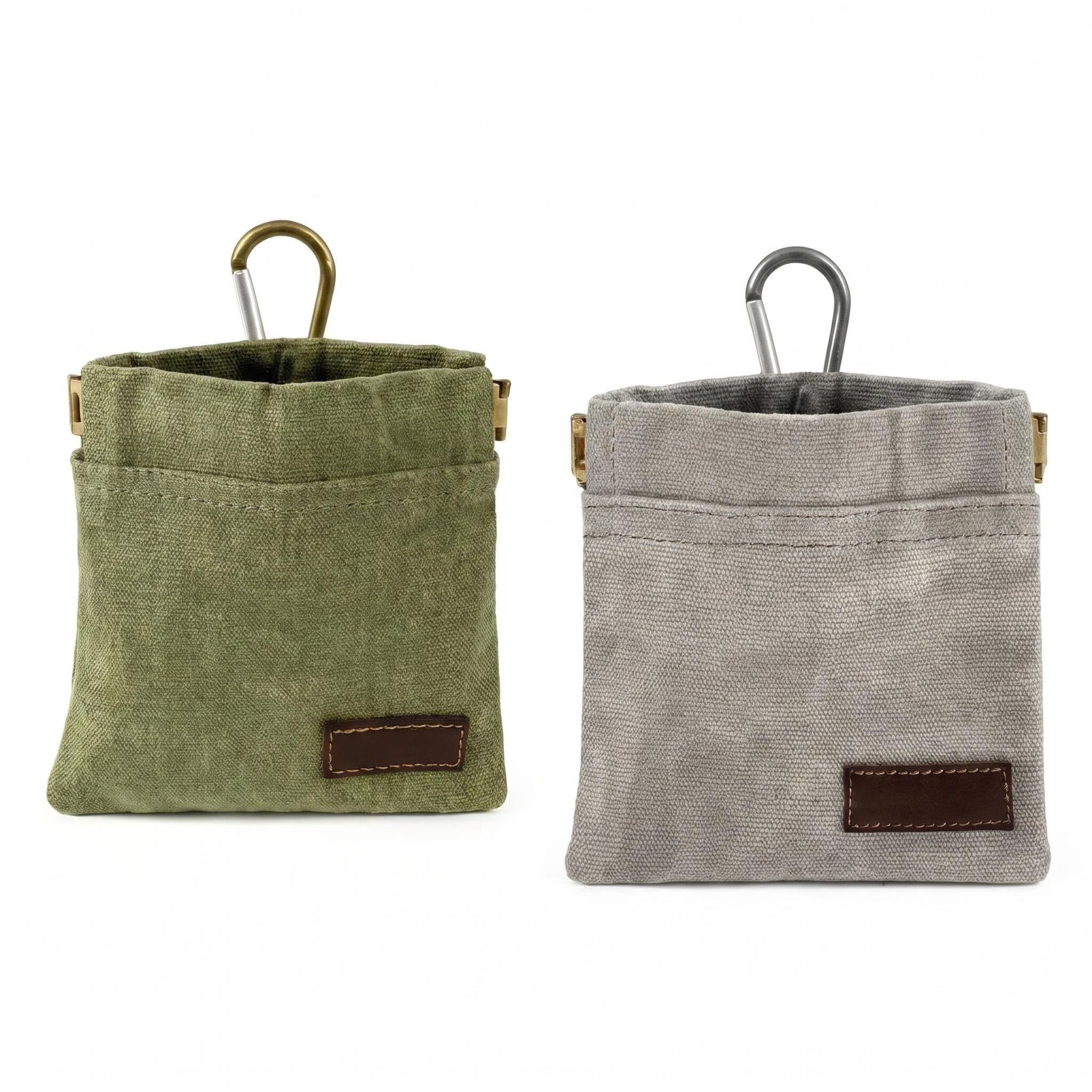 QIANSSE Dog Treat Pouch 2Pcs, Automatic Closure Hand Free Training Treat Bag with Carabiner for Puppy Cat Pet Outdoor Walking (Gray+Green)