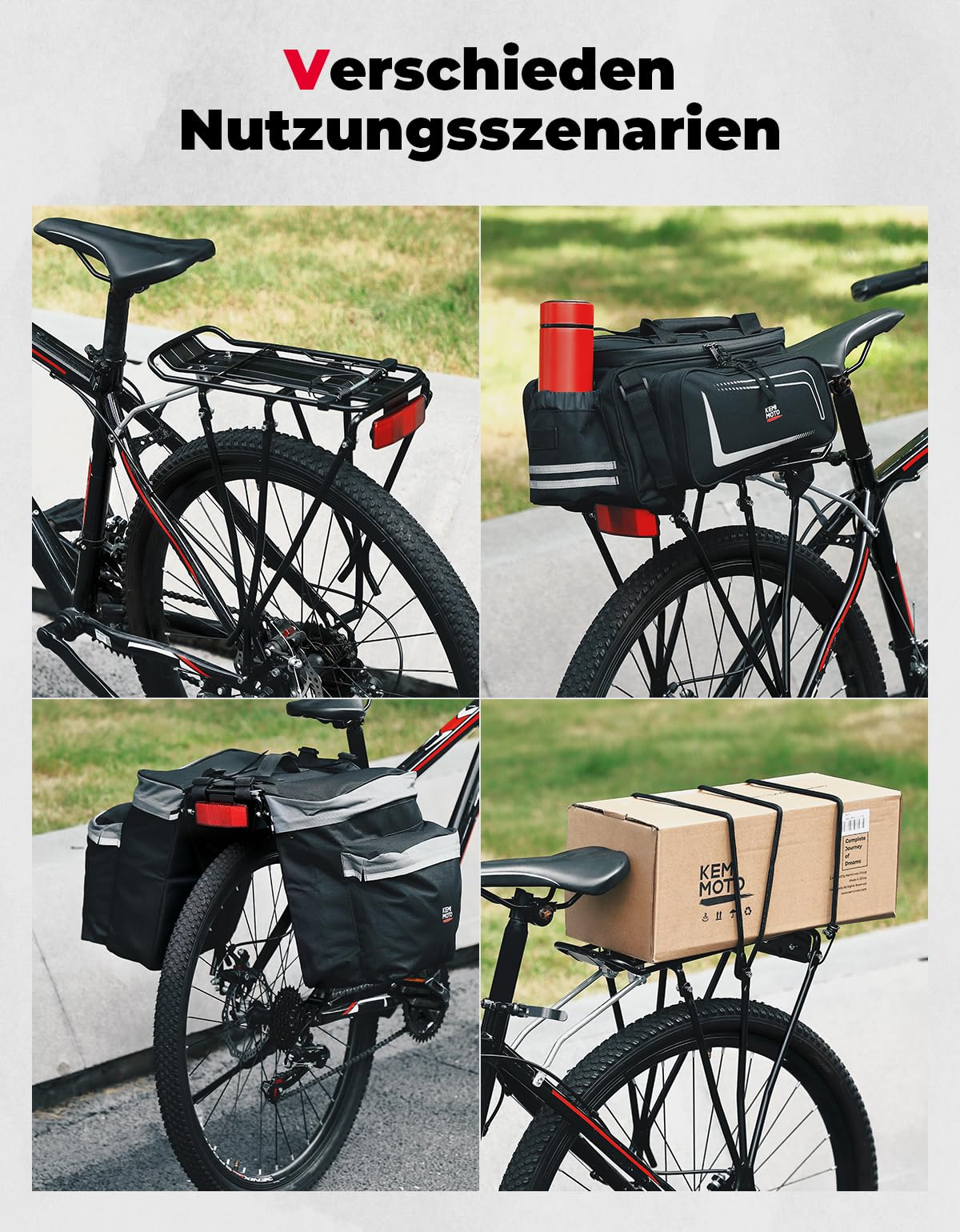 KEMIMOTO Universal Fahrrad Gepäckträger, Gepäckträger Mountainbike, Cube Gepäckträger mit Reflektor, Gepäckträger Fahrrad Hinten mit Schnellspanner für MTB Rennrad