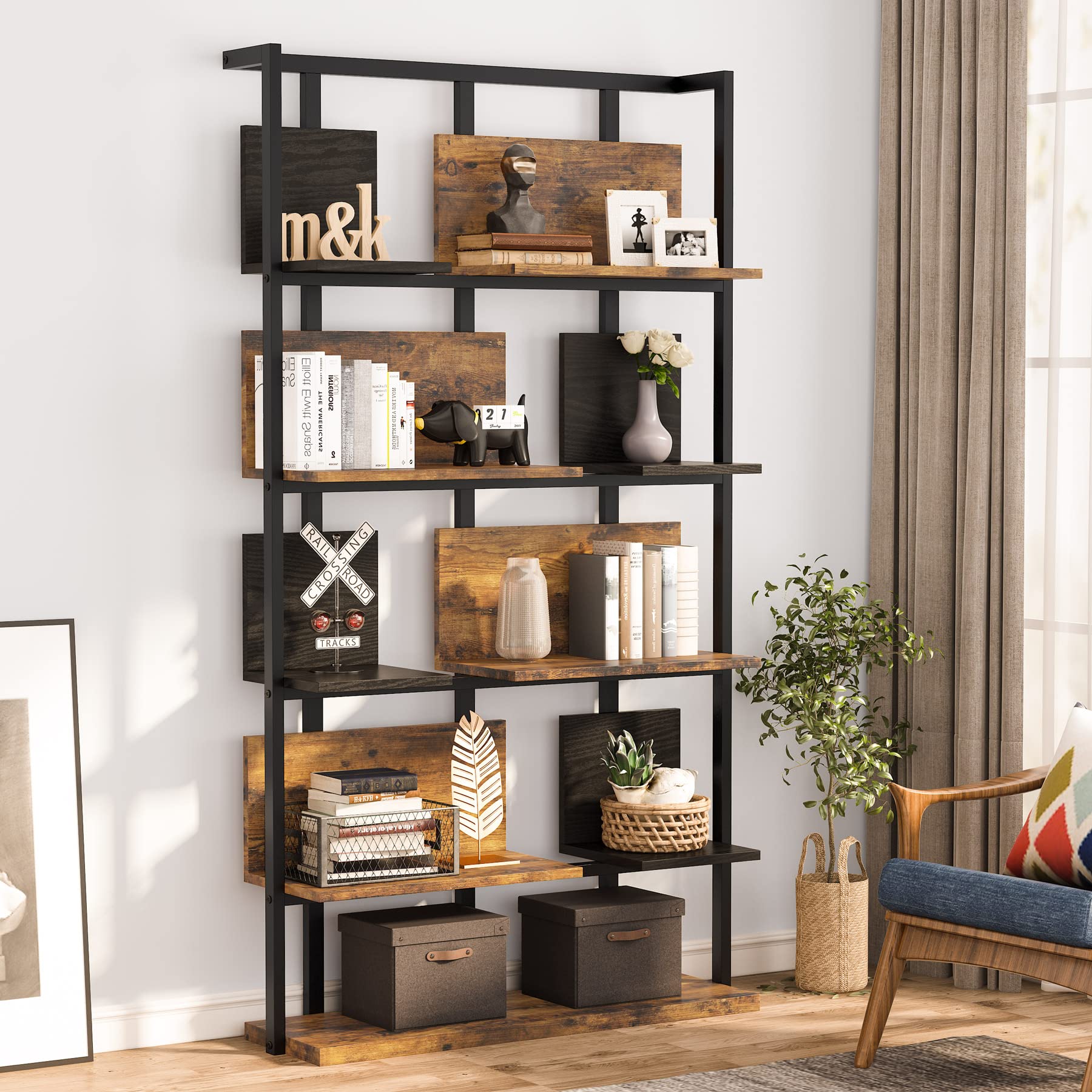 Buy Tribesigns 5Tier Bookshelf, Brown&Black Bookcase with Storage Rack