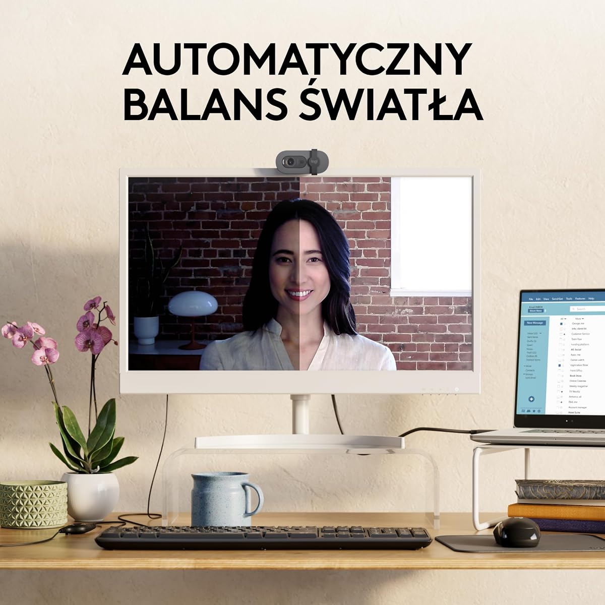 Logitech Brio 100 Full HD Kamera do spotkań i streamowania | Automatyczny balans światła, wbudowany mikrofon, osłona mig