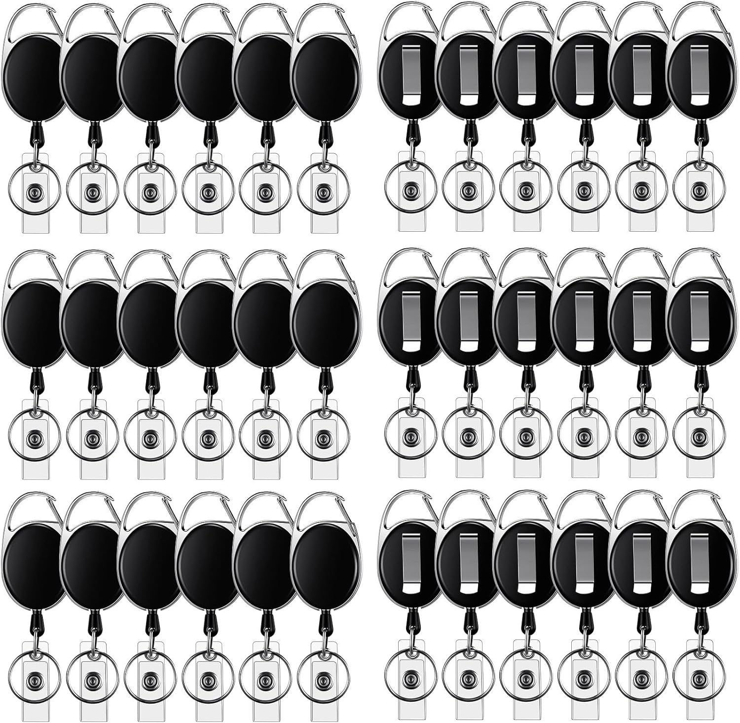 E&EY 50 Pack Badge Retractable Reels Clips Bulk for Name ID Holder, Badge Reel with Belt Clip and Key Ring, Heavy Duty, Keychain for Office Worker Nurse Doctor