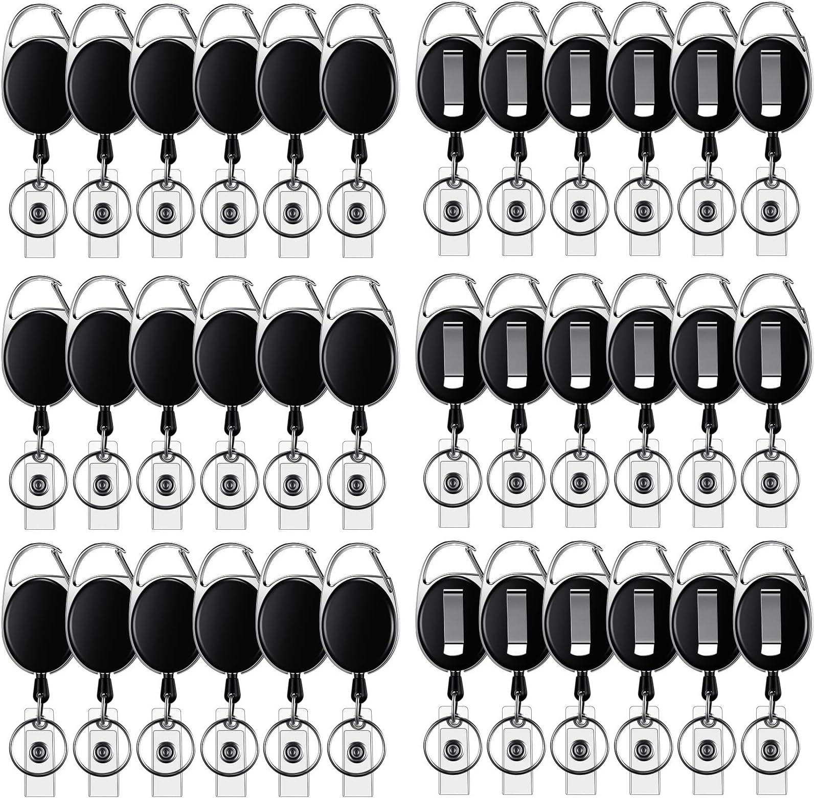 - 50 Pack Badge Retractable Reels Clips Bulk for Name ID Holder, Badge Reel with Belt Clip and Key Ring, Heavy Duty, Keychain for Office Worker Nurse Doctor