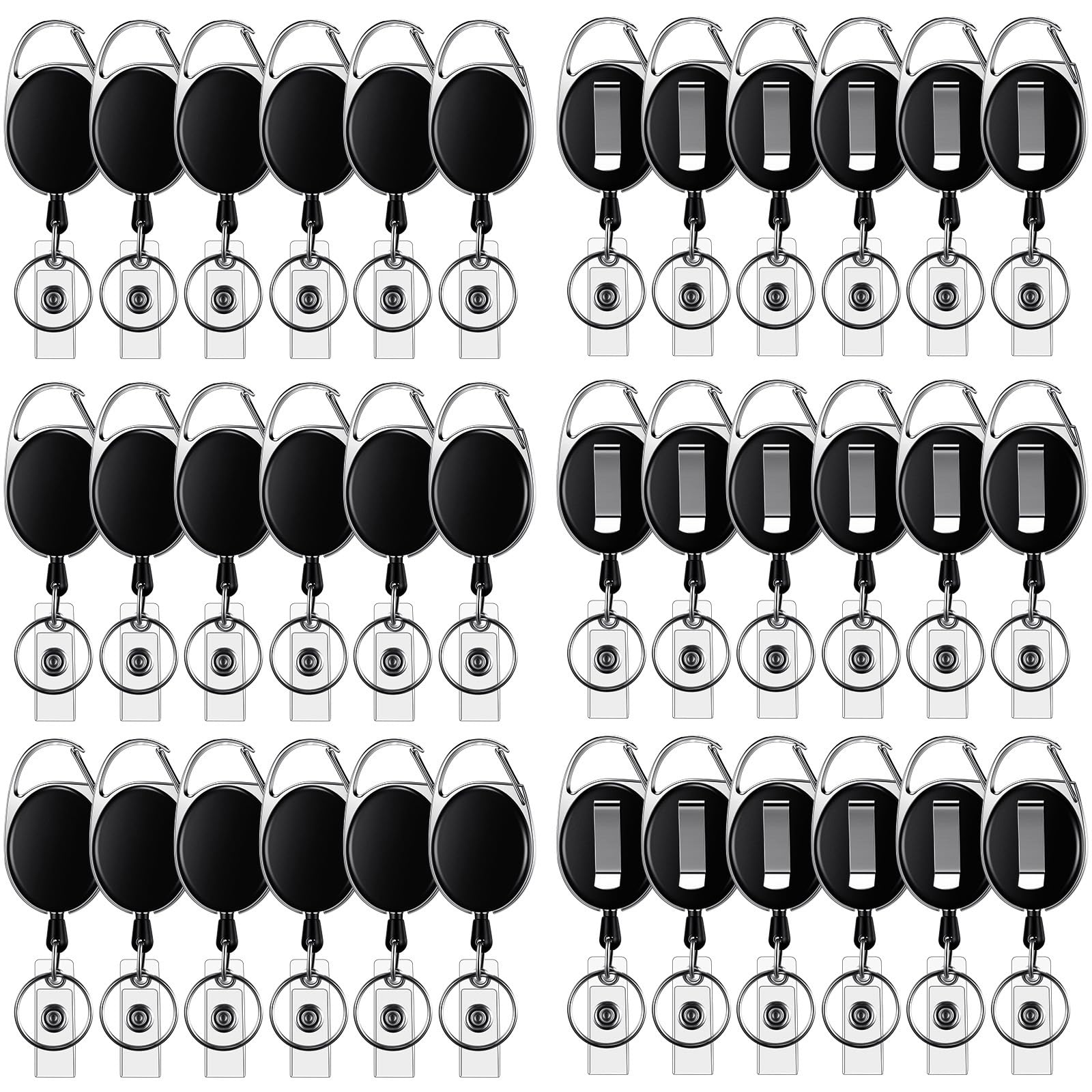 E&EY 50 Pack Badge Retractable Reels Clips Bulk for Name ID Holder, Badge Reel with Belt Clip and Key Ring, Heavy Duty, Keychain for Office Worker