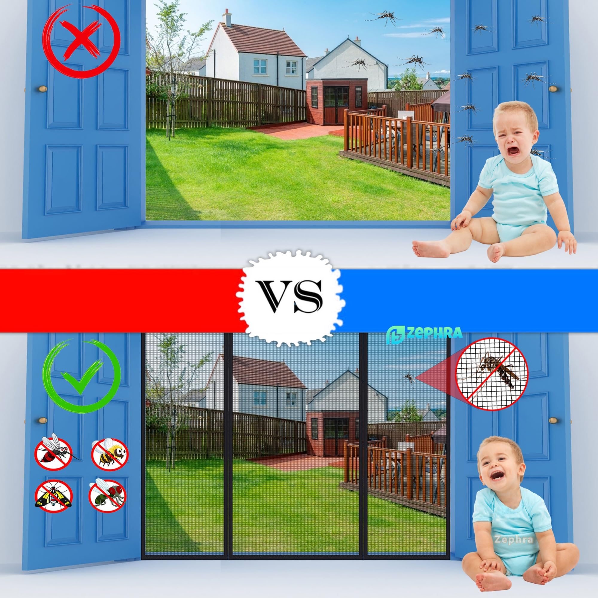 Zanzariera Porta Finestra, 340x235 cm Zanzariera Magnetica Doppia Apertura Laterale Tenda Zanzariere Magnetiche per Porte Finestre Scorrevole Balcone, Chiusura Automatica Nero