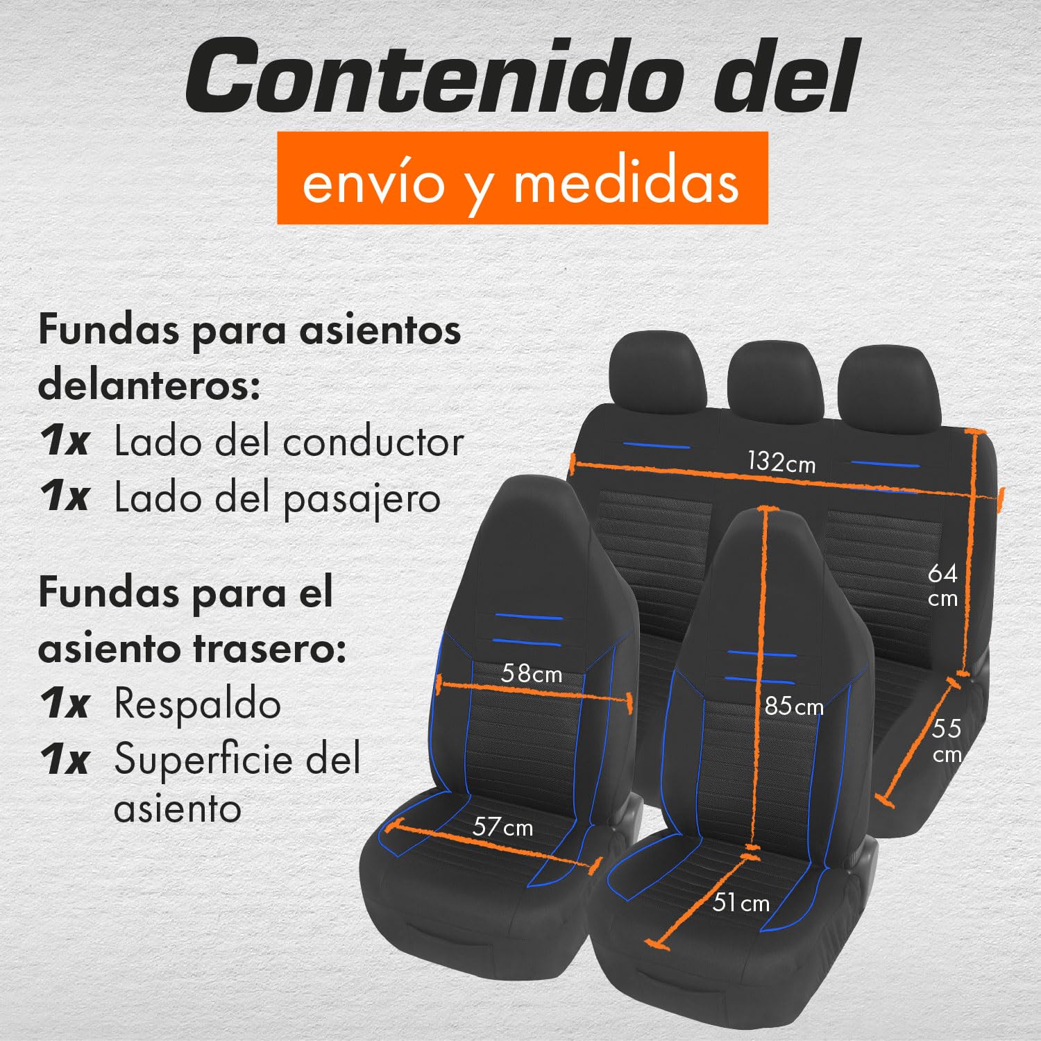 Upgrade4cars Fundas Asientos Coche con Reposacabezas Incorporado Universales Negro Azul | Cubre Universal | Protector de Asiento Delantero para Delantero y Trasero