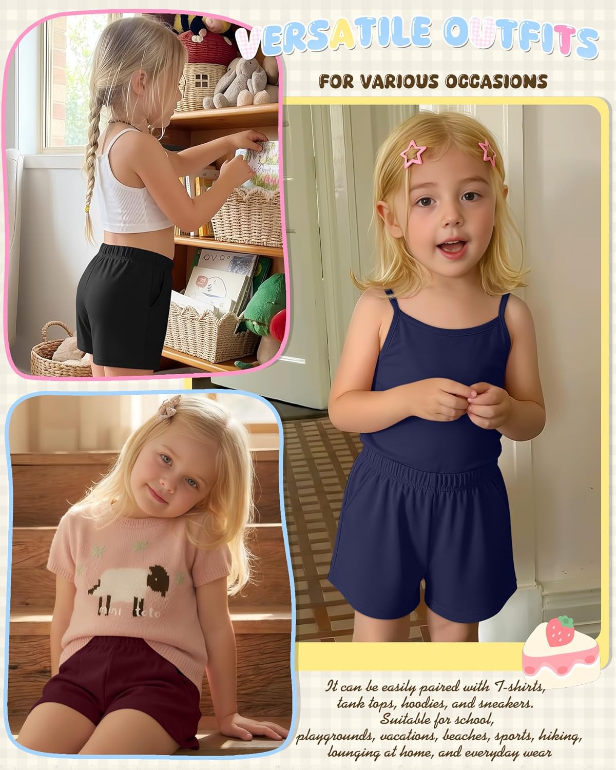 3 Pack Girls Shorts Elastic Waist Teens Loose Casual Pull on Youth Summer Shorts with Pockets for Kids 5-16 Years