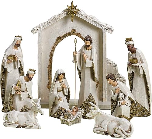 Marfil y Oro Navidad Natividad 10 piezas Set Decoración de vacaciones Nuevo 31379