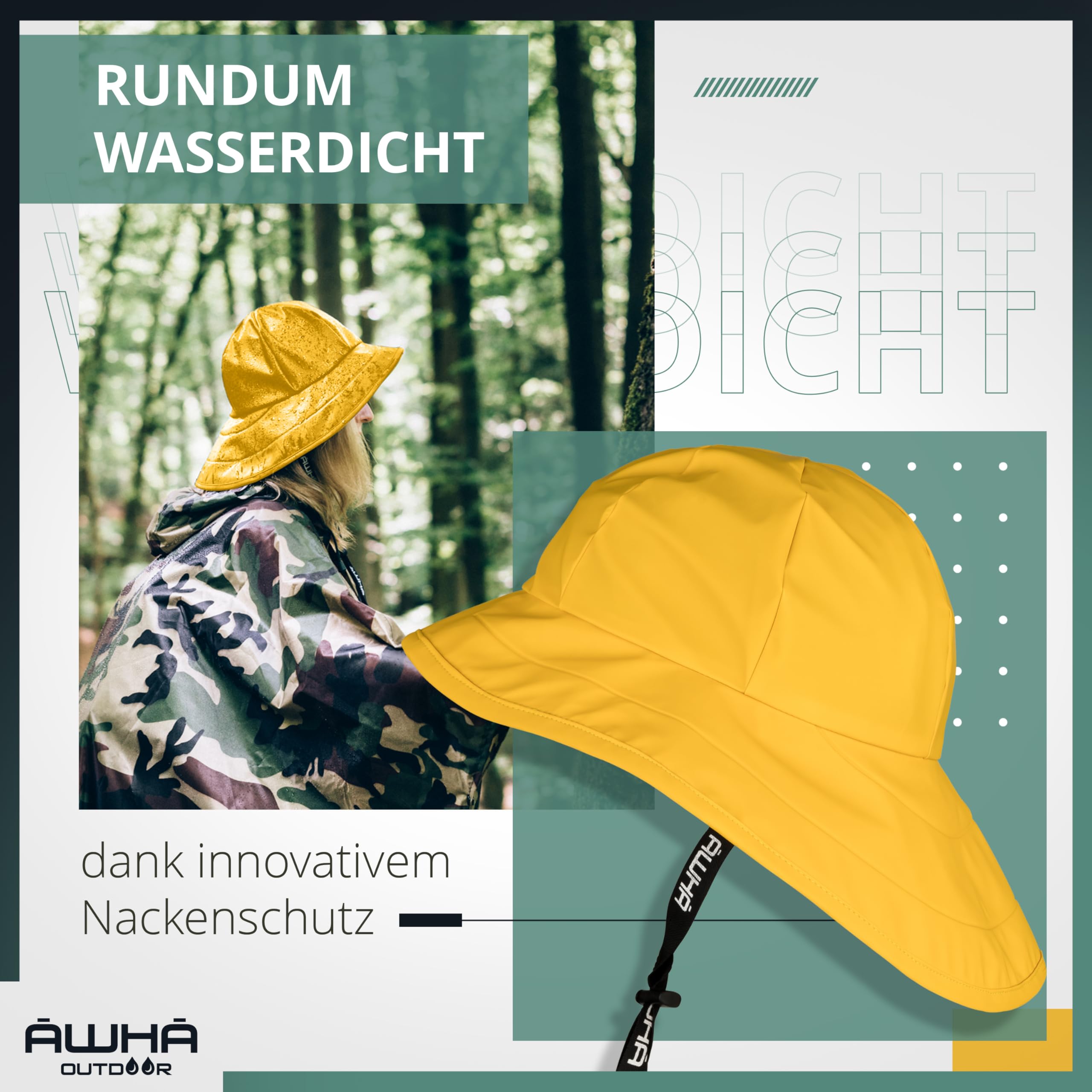 AWHA Südwester Regenhut Unisex - wasserdichte Mütze mit breiter Krempe und Ohrenklappen