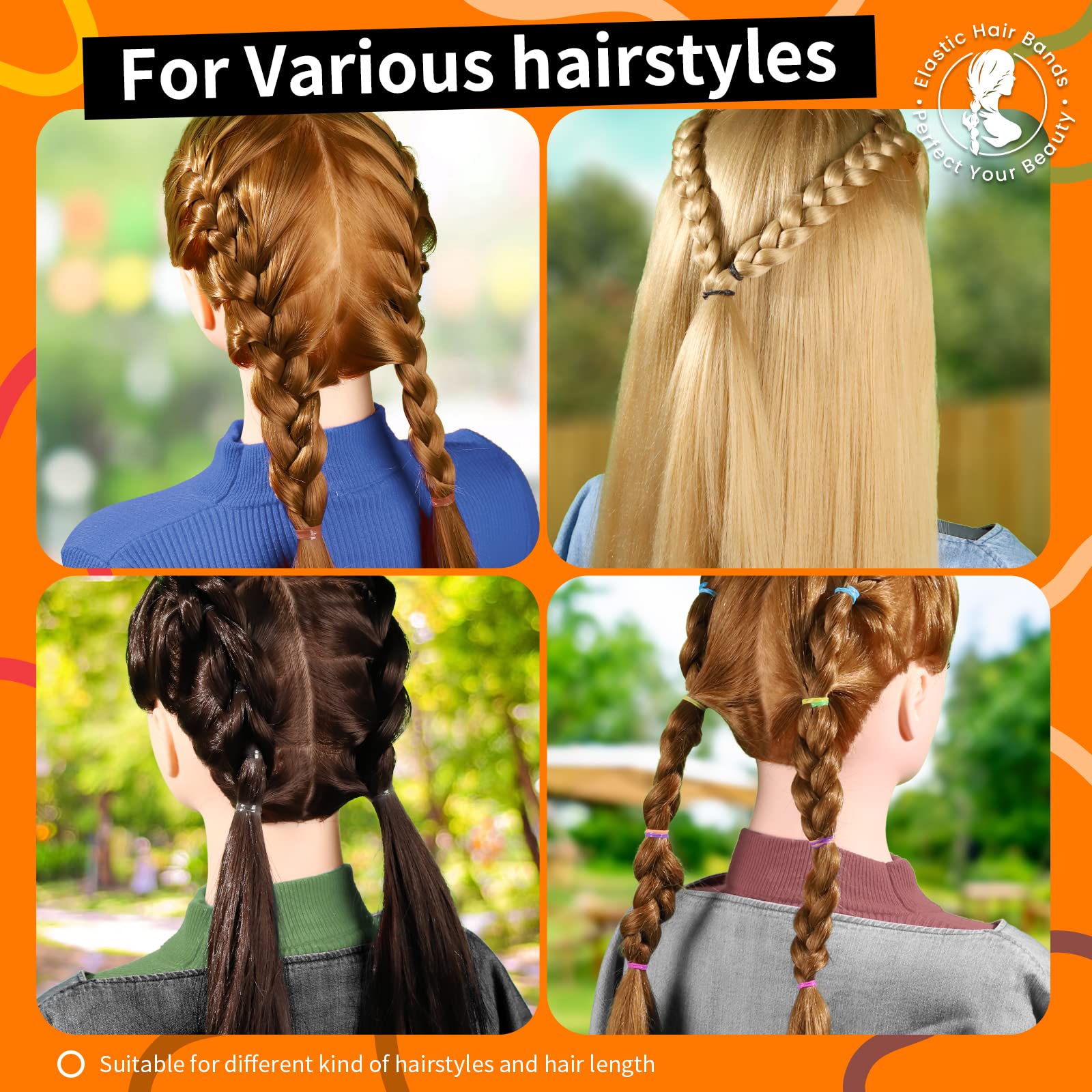 Teenitor Bandas elásticas para el pelo, 2000 unidades de gomas para el cabello, gomas elásticas para el cabello, lazos pequeños para el cabello, transparente, negro, marrón y color