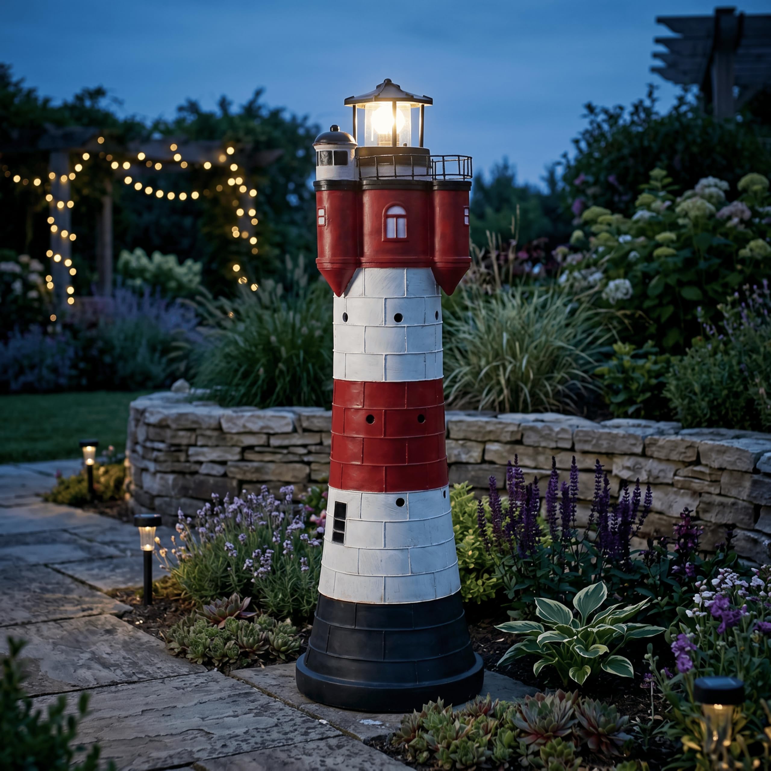 Westerholt Solar Leuchtturm Roter Sand mit rotierendem Led-Reflektor 50 cm | Original