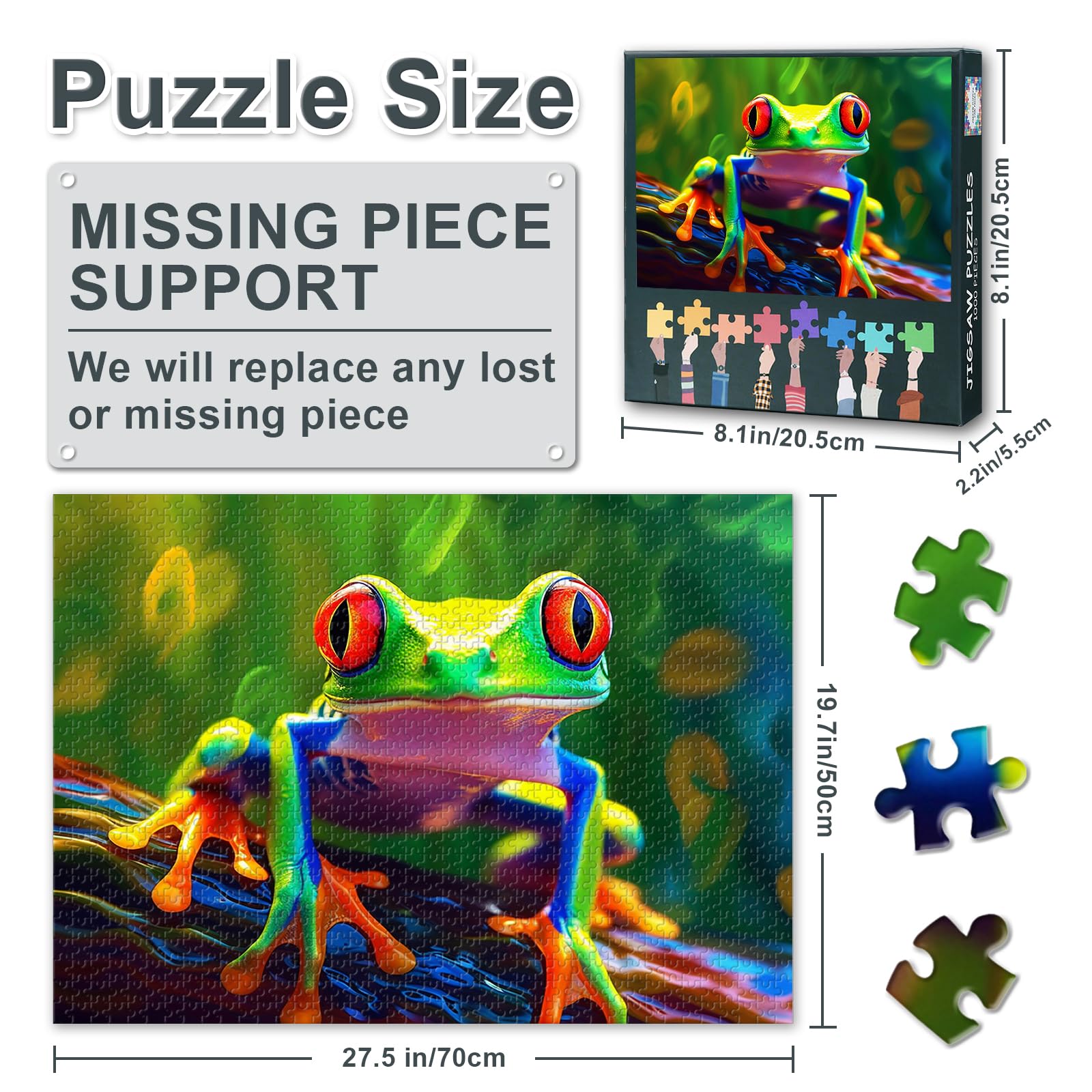 1000 Piece Jigsaw Puzzle for Adults Bioluminous Red Eyed Tree Frog Art with Nocturnal Rainforest Habitat & Amphibian Conservation Focus Therapy for Cortical Recharge 27.5x19.7 Inch - Image 3