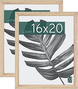 MCS Studio Gallery 16x20 Poster Frame Natural Woodgrain, Vertical & Horizontal Wall Hanging Large Picture Frame for Photos, Posters & Art Prints (2-Pack)