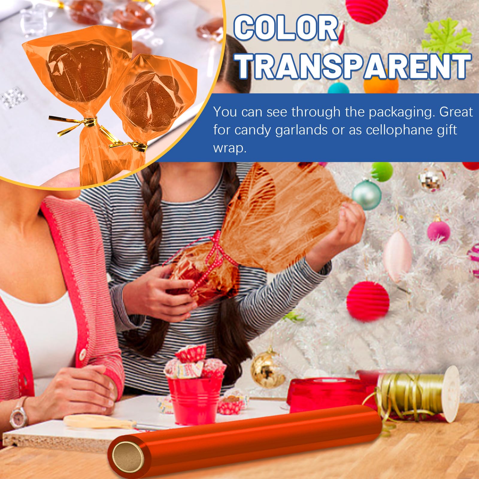 Glarks Rouleau De Cellophane Transparent Rouge Clair - 30m X 40cm - Pour Emballage Cadeaux, Paniers, Fleurs