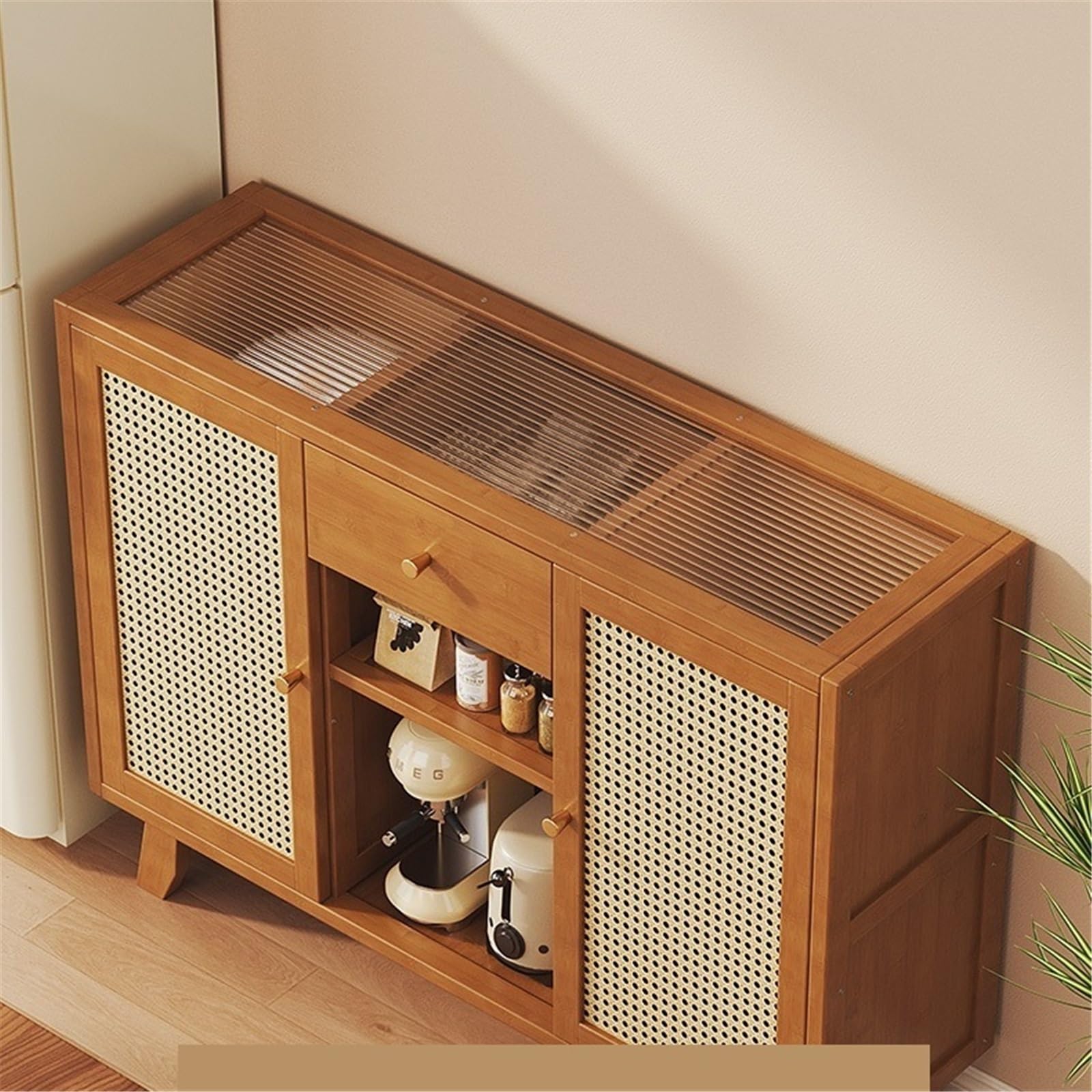 Buffet Buffet Mural à Porte vitrée avec Rangement intégré, Style rétro, Multifonctionnel Double