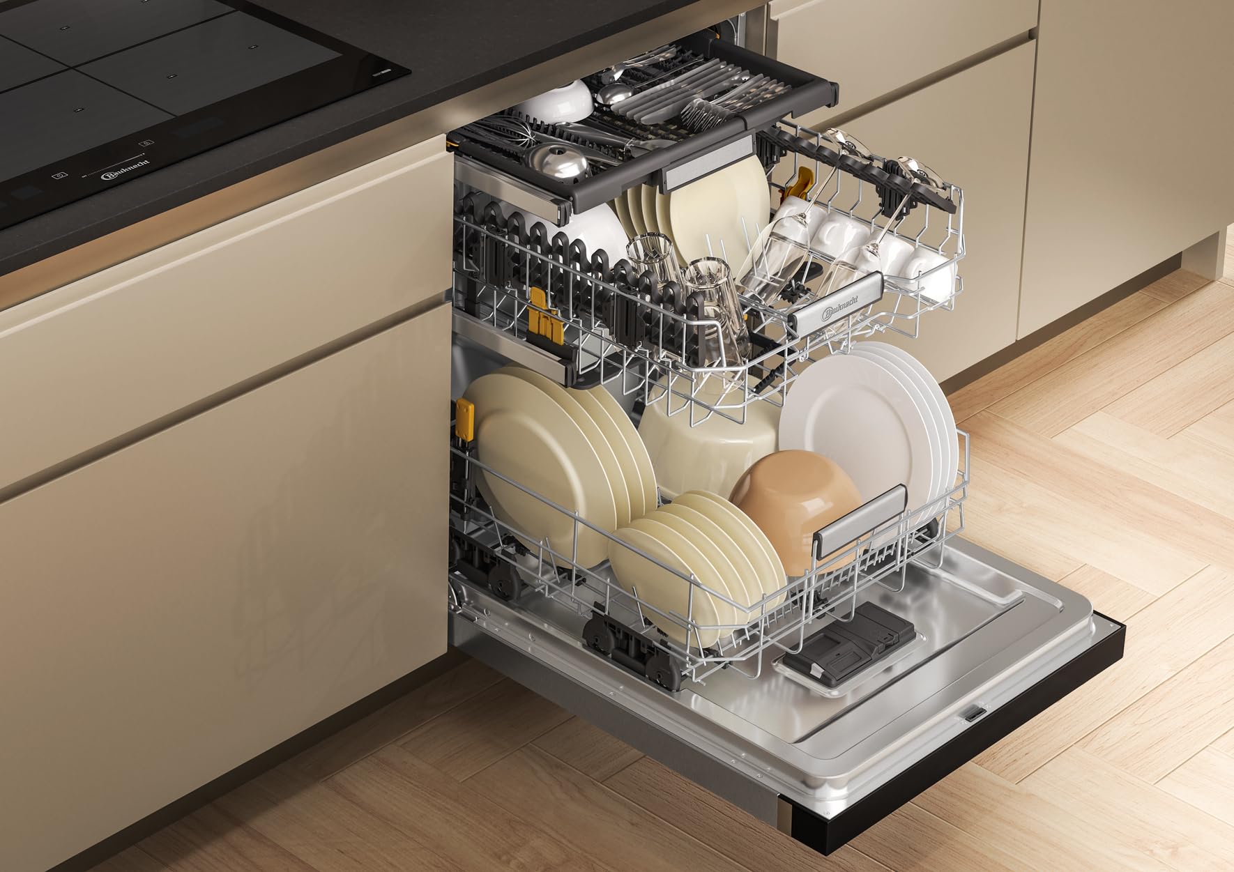 Bauknecht B7U HS51 X Unterbau-Geschirrspüler/60 CM/15 Maßgedecke/PowerClean Pro-Effektive Hochdruckdüsen/Natural Dry-Automatische Türoffnung-Bessere Trocknung/MaxiSpace-Mehr Innenraum