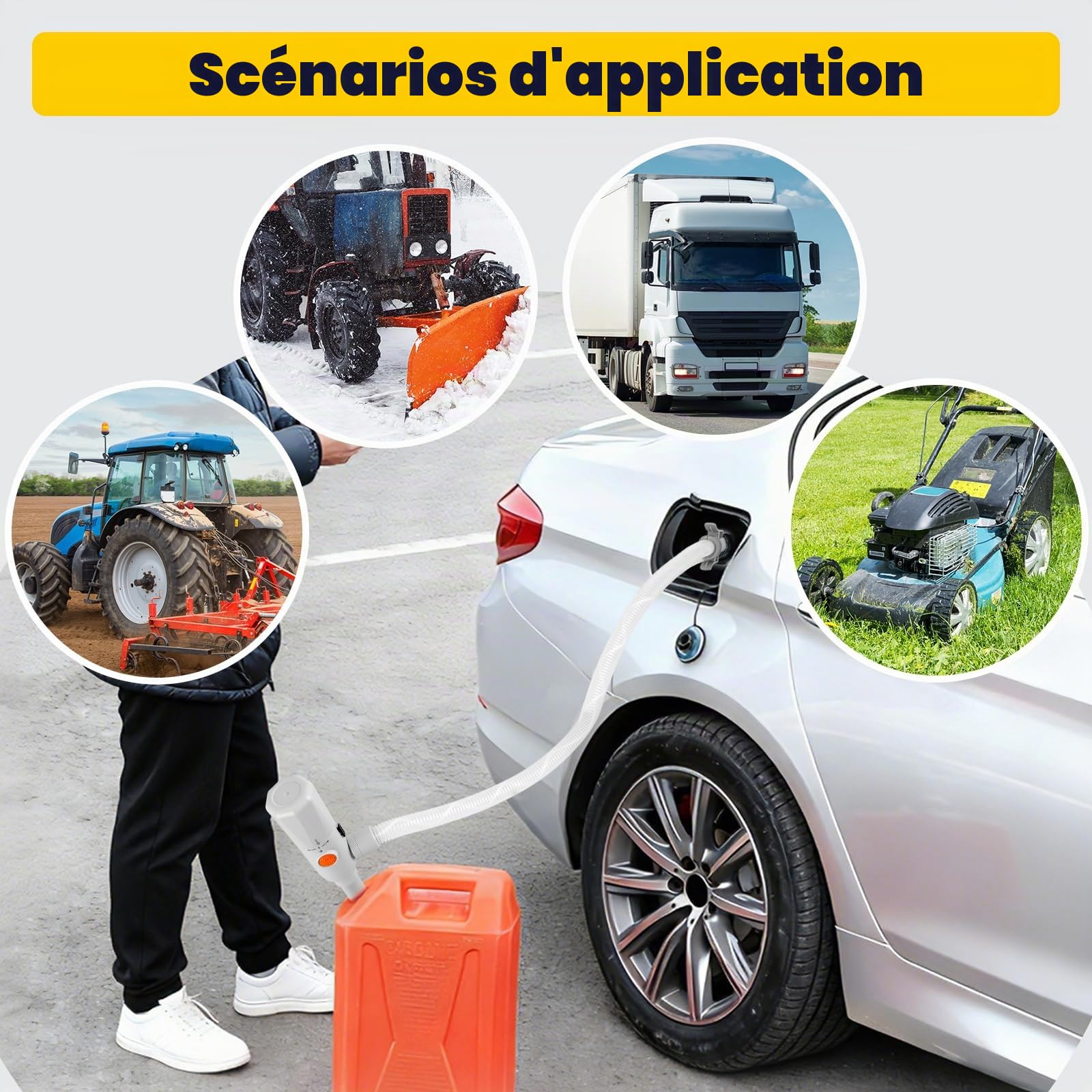 Pompe à carburant électrique avec double raccord (batterie + USB) – Pompe à essence 2,8 GPM 12 LPM, pompe diesel et pompe à huile pour bidons et fûts – Tuyau inclus (batterie + USB)