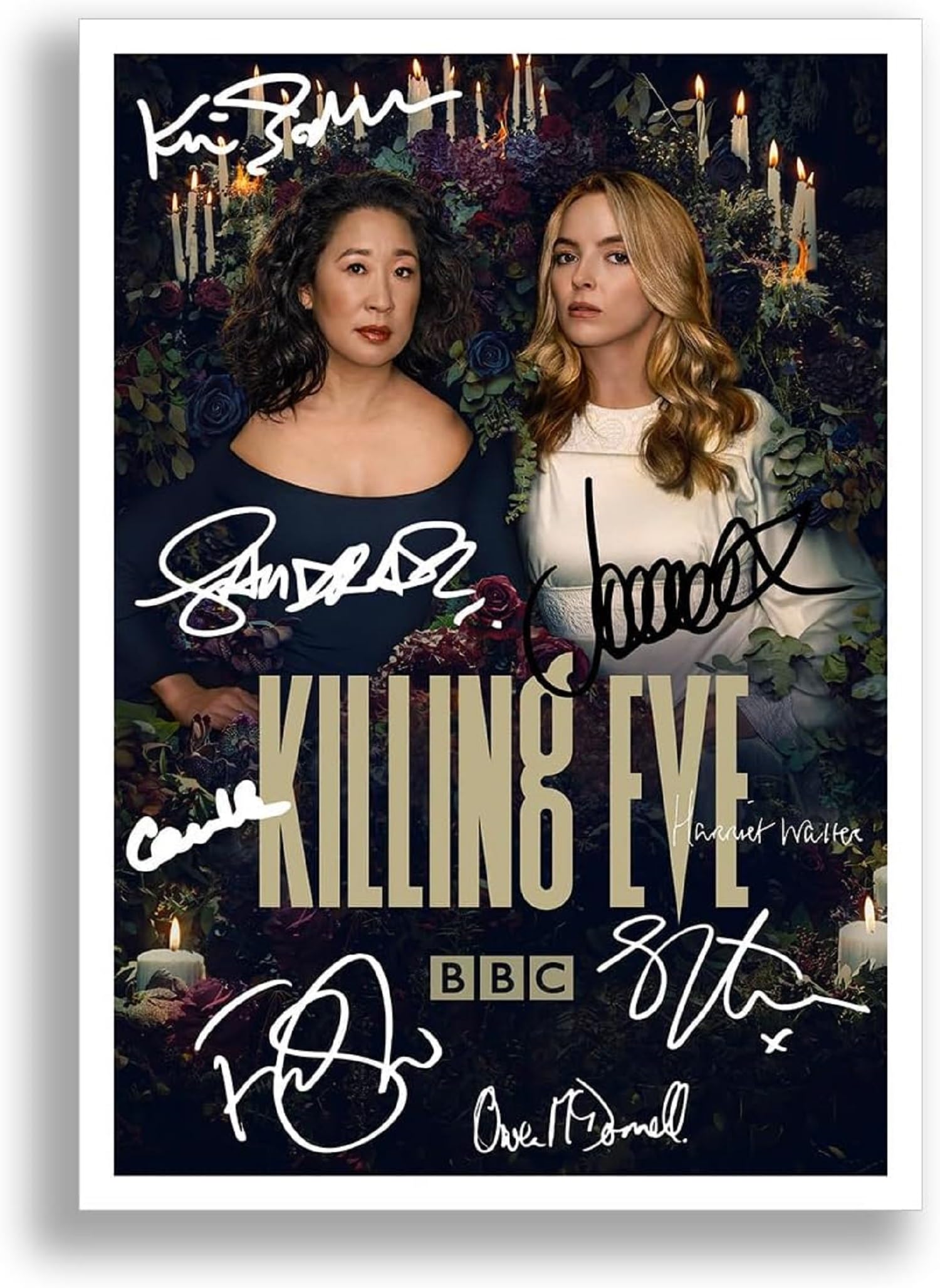 Mounted Gifts Black Killing Eve Season 4 Cast Signed Autograph A4 Poster Photo Print Tv Show Series Framed Memorabilia Gift Sandra Oh Jodie Comer (A3 Poster Only)