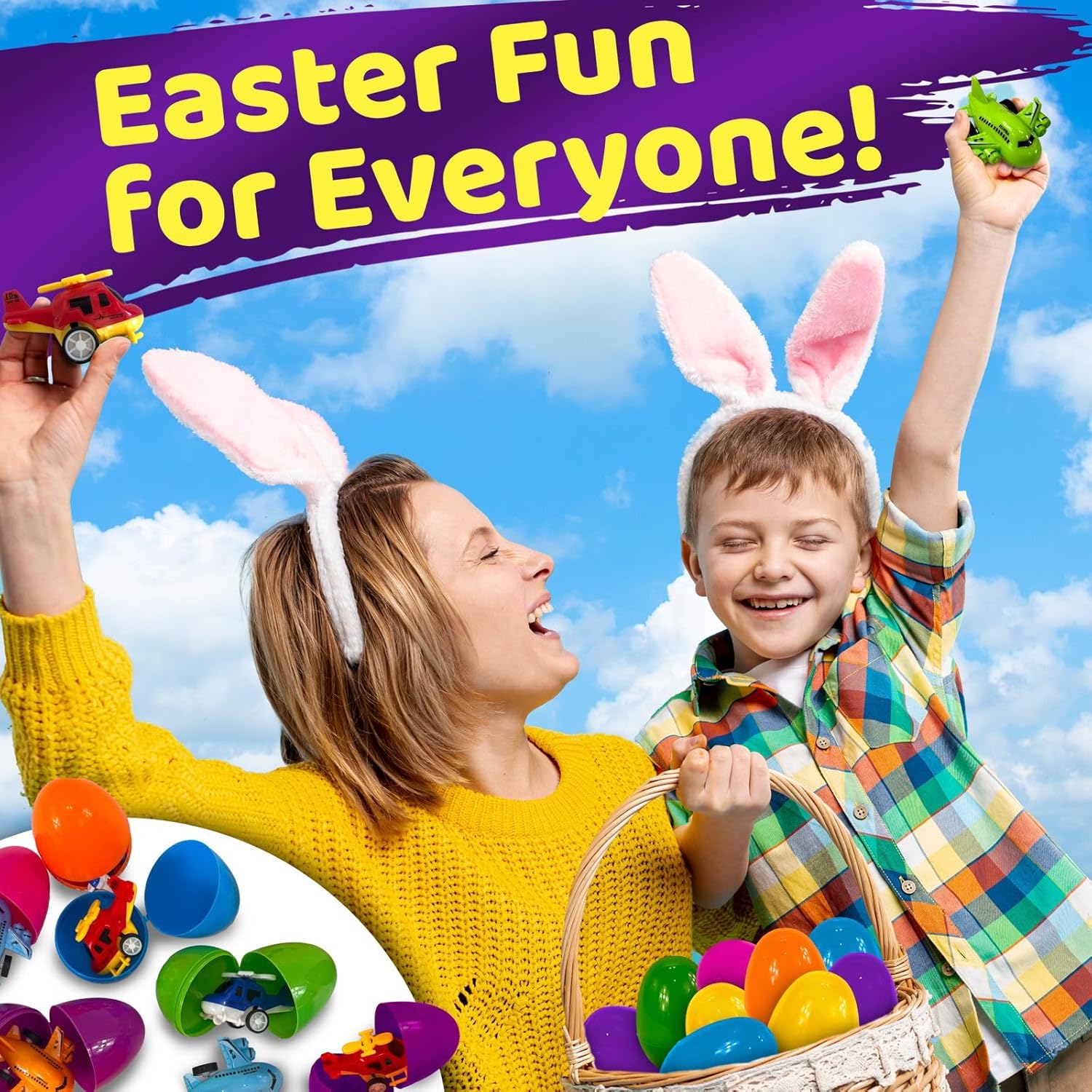 stargo 16 Pack Colorful Prefilled Easter Eggs bulk with toys - mini Aircraft, pull-back Helicopters & Airplanes. Plastic Easter Eggs Filled, Basket Fillers Egg Hunts, Party Favors, Boys Goodie Bags - Image 6