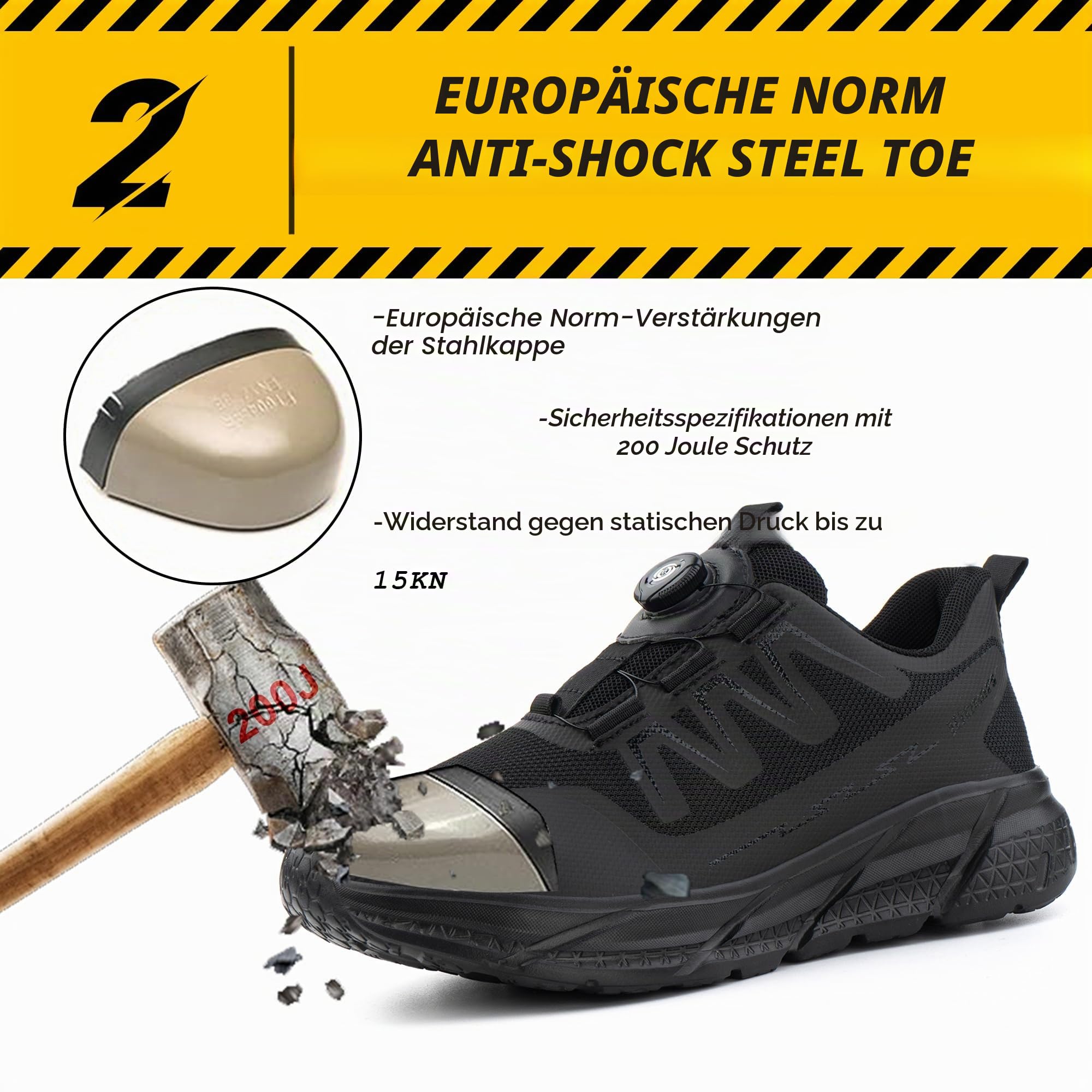 Sicherheitsschuhe Herren Damen Arbeitsschuhe Leicht Stahlkappe S1 Schutzschuhe S3 Arbeitsschutzschuhe Stahlkappenschuhe Arbeits- & Berufsschuhe Schwarz 37
