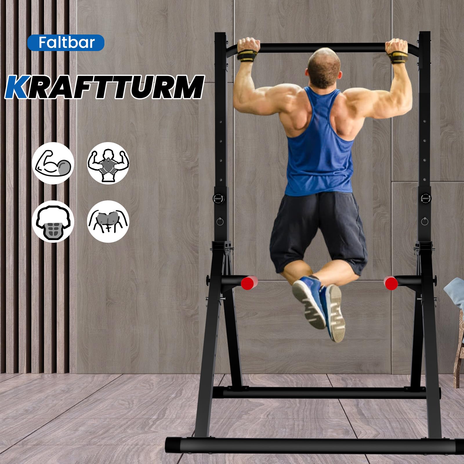 DOBESTS Faltbar Power Tower Dip Station Klimmzugstange Freistehend Höhenverstellbar Multifunktional Fitness Trainingsgerät für Klimmzugstange Liegestütze Abdominal, Dreiecksstruktur