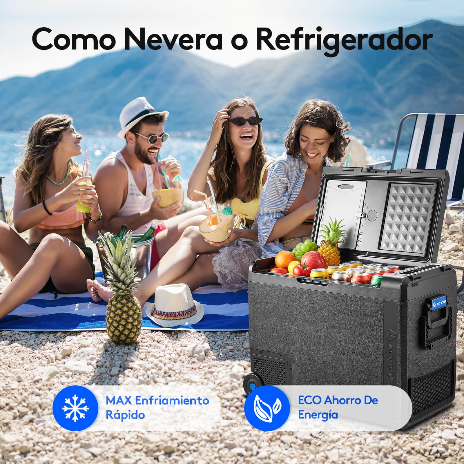 AAOBOSI Nevera Portatil 58L, Nevera 12V Compresor -20°C a 20°C, 12/24V DC y 100-240V AC Rugged Nevera para Coches, Casa, Viajes, Barco, Autocaravana, Camping y pesca