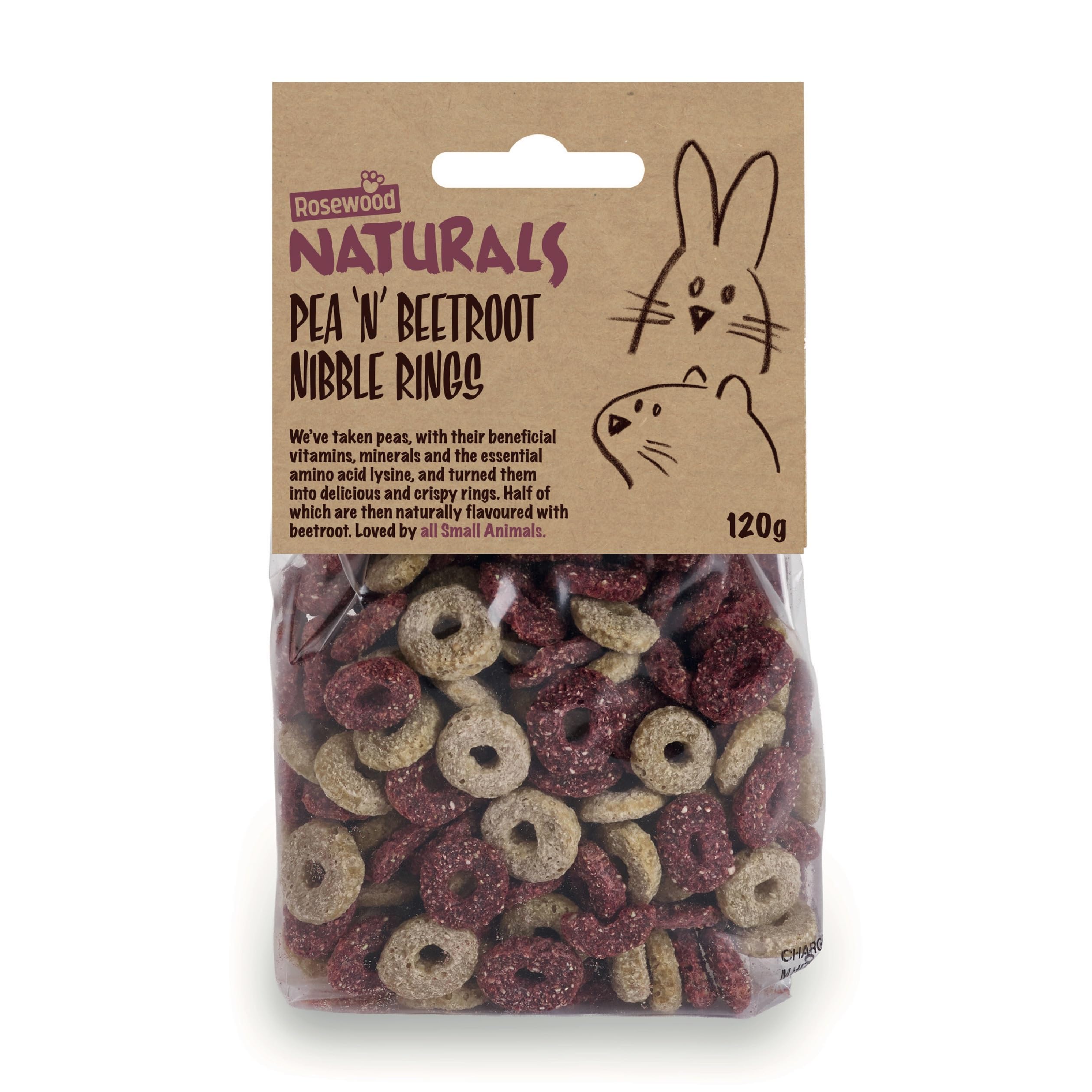 Rosewood Naturals Pea 'n' Beetroot Nibble Rings Treats for Rabbits, Guinea Pigs, Chinchillas, Degus, Hamsters, Gerbils, Mice, Rats - 120g