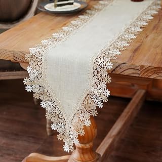 ARTABLE Lace Table Runner Stone Natural Linen Macrame Decor 14 x 108 Inch