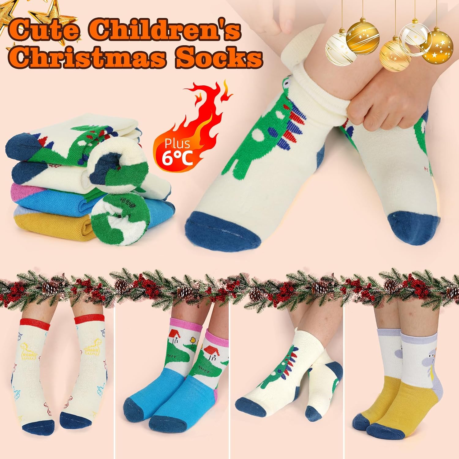 4-Pairs Merino Wool Socks for Kids - Animal Dinosaur Winter Warm Thickened Thermal Socks For Boys, Toddlers, Children