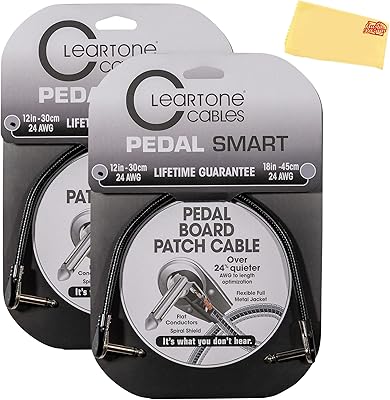 ClearTone Pedalboard Smart Cable 1 ft- 2-Pack Bundle with Austin Bazaar Polishing Cloth