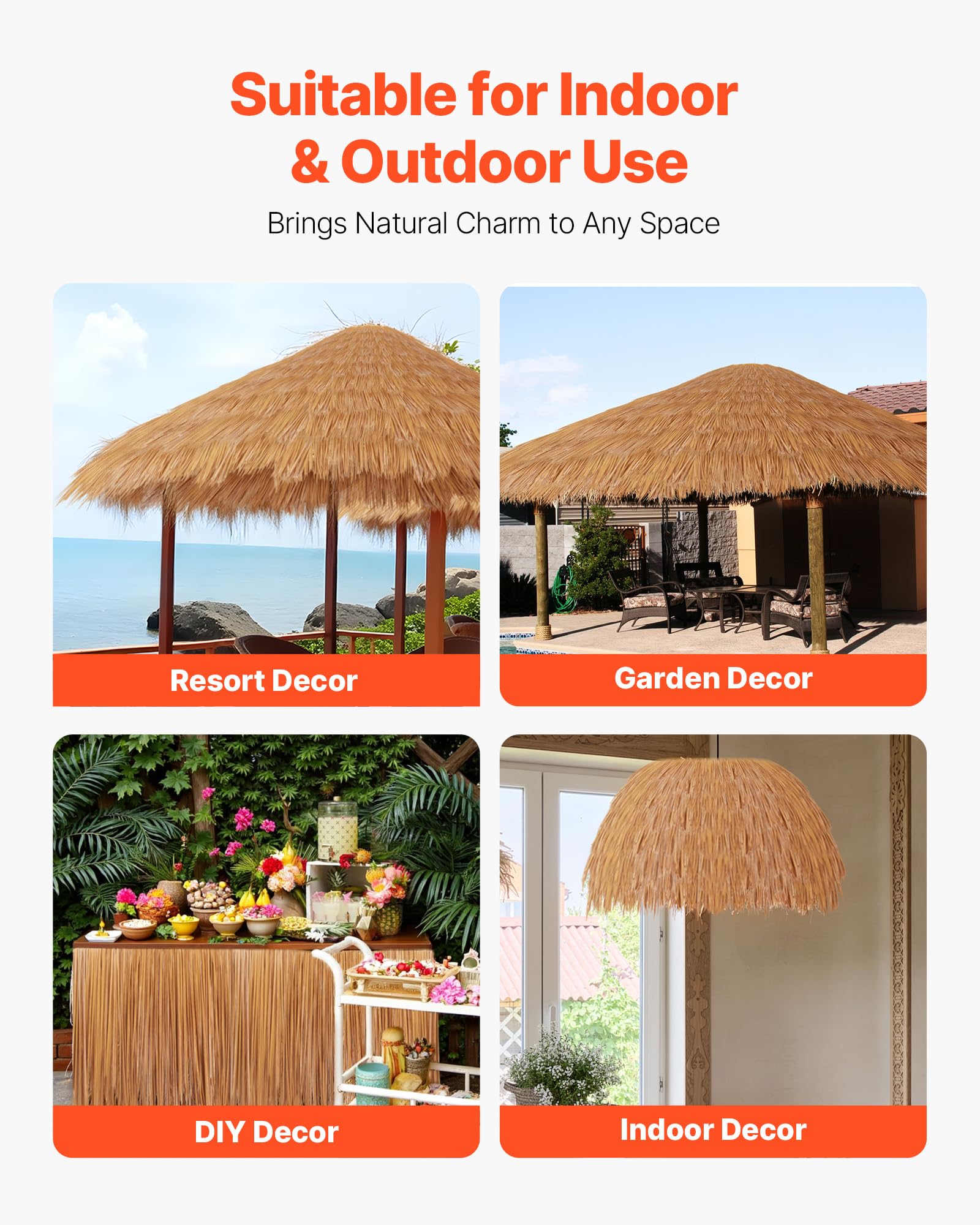 VEVOR Künstliches Strohdach, 500x40 cm, mexikanischer Stil, Strohdachrolle aus PE, Palmdach, Reetdach, Ideal für Terrassen-, Pool-, Strand-, Pavillon- und Hawaii-Party-Dekoration