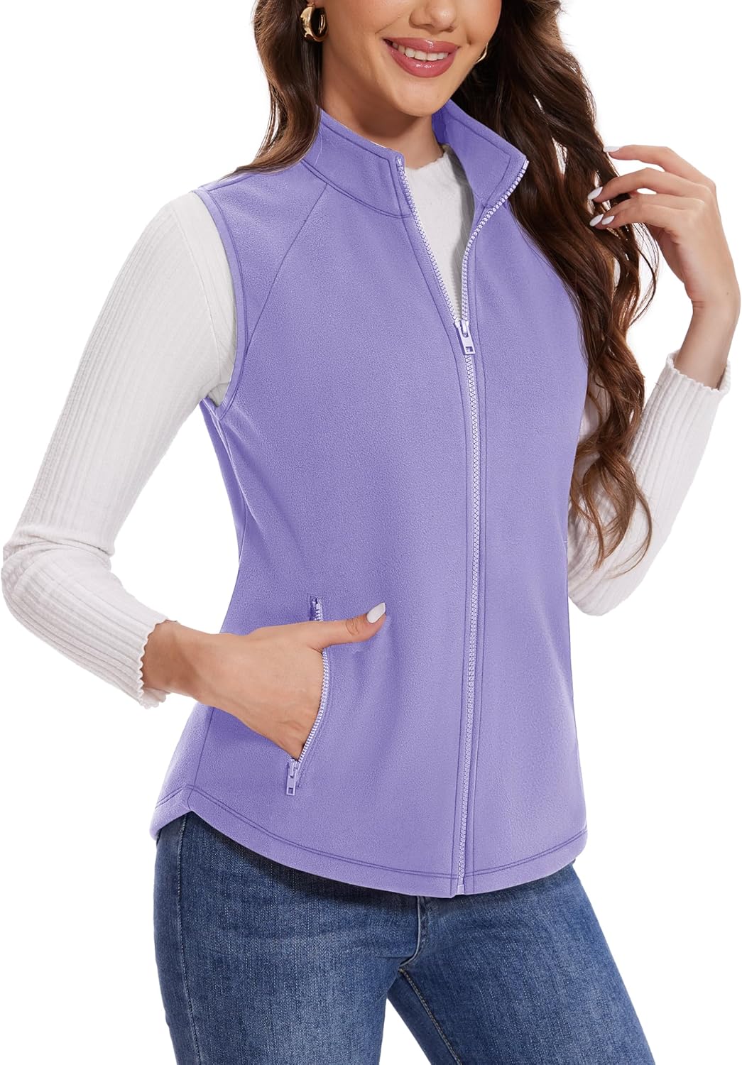 MAGCOMSEN Women's Fleece Vest with Zipper Pockets Zip Up Sleeveless Jackets Lightweight Soft Warm Polar Vest Outerwear