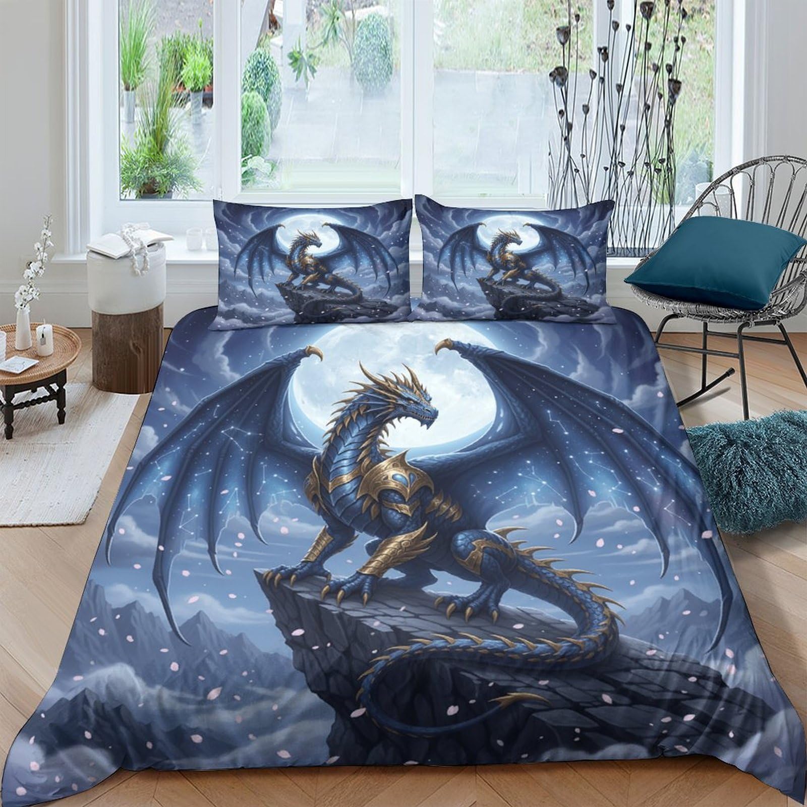 Ctjqhvkz Style-9 3D Printed Moonlight Dragon Fitted Sheet Microfiber Soft Non-Slip Bed Cover For Bedroom Dorm Mattress Decor Single（135X200cm）