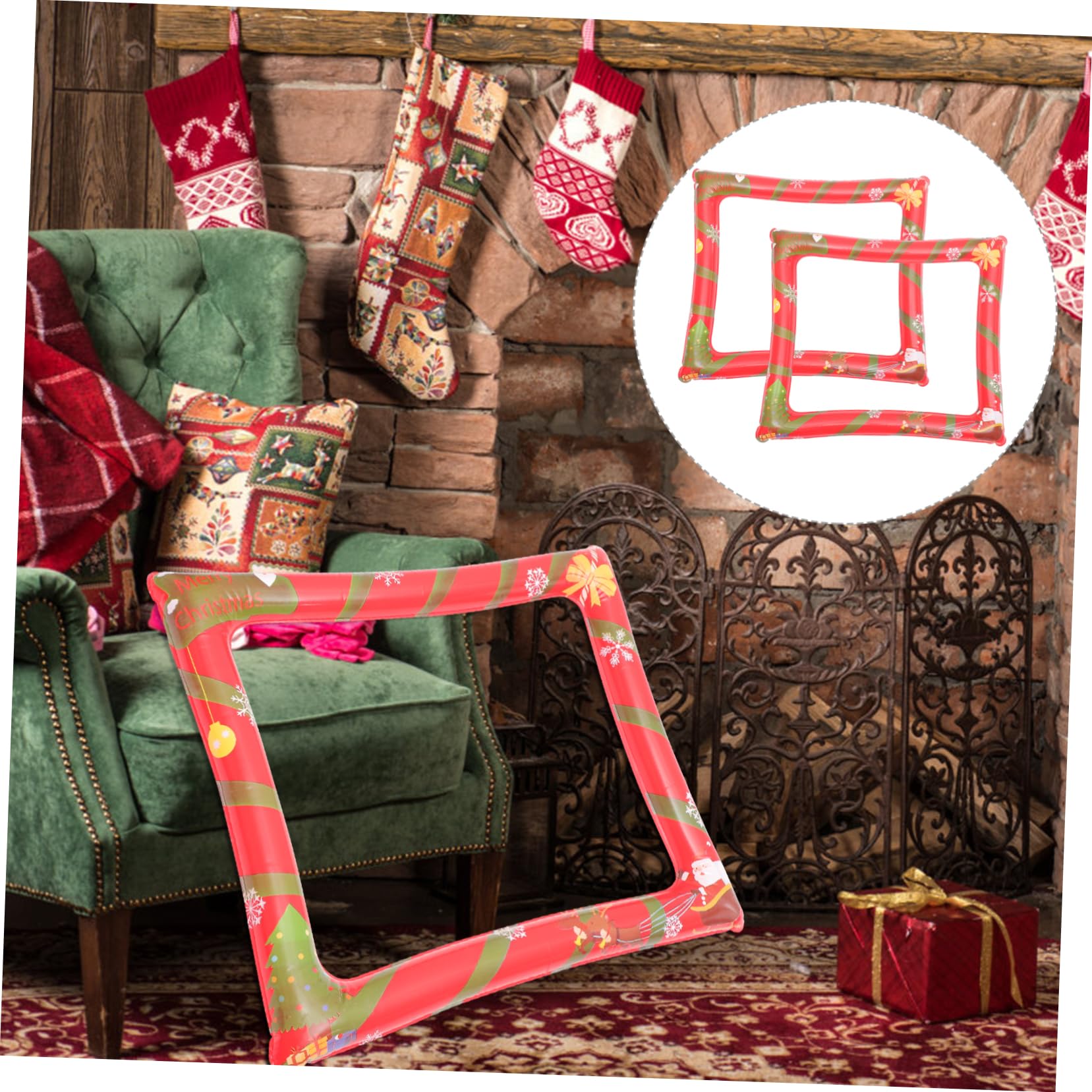 2stücke Aufblasbarer Weihnachtsfotorahmen Für Party Foto Requisiten Weihnachtsdeko Fotoautomaten-Requisiten Weihnachtsfoto-Ornament Luftdicht Und Sicher